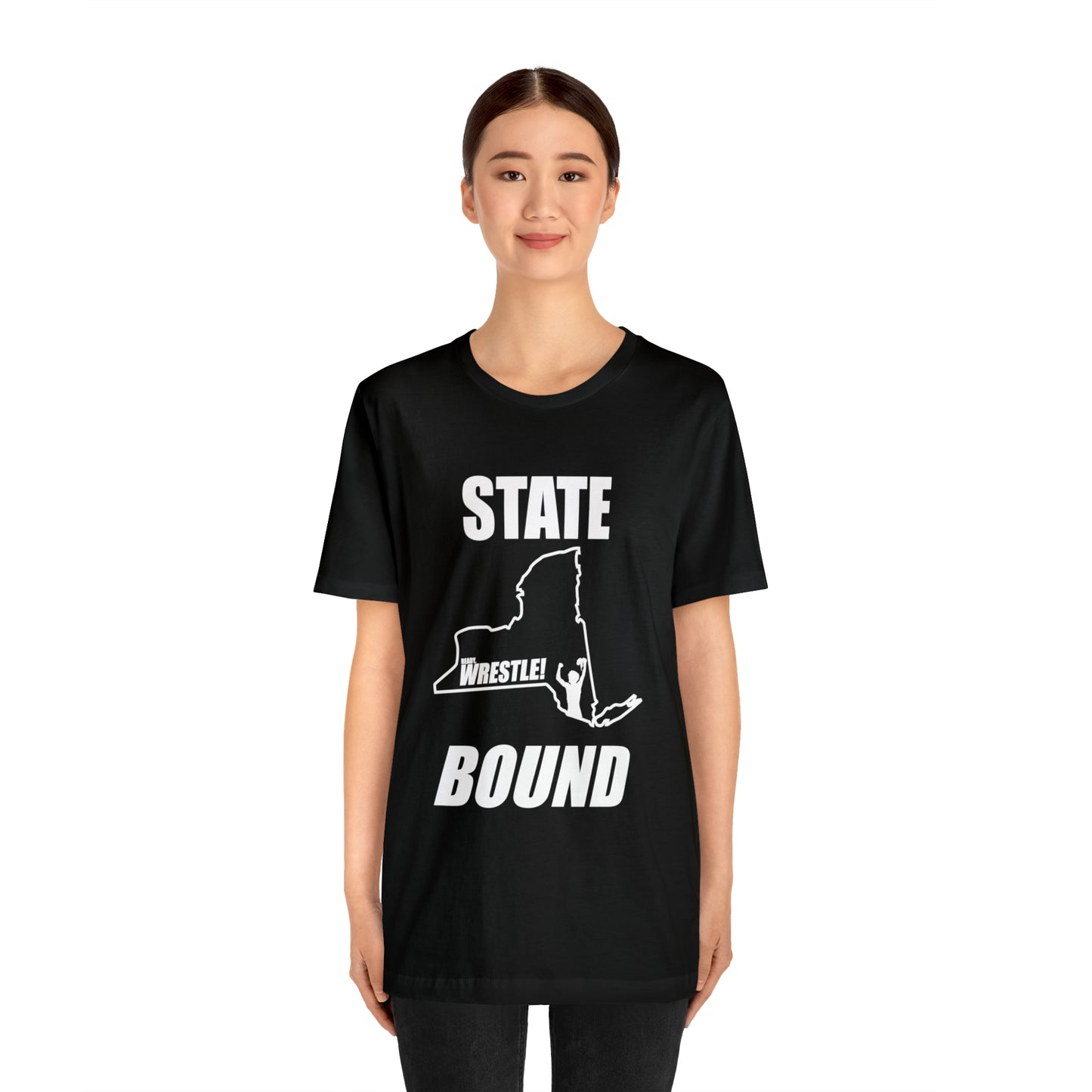 New York State Bound, Unisex Jersey Short Sleeve Tee, White Logo