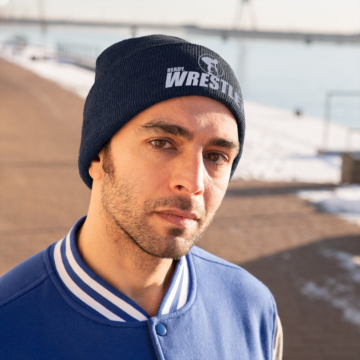 Ready. Wrestle! Knit Beanie, White Logo