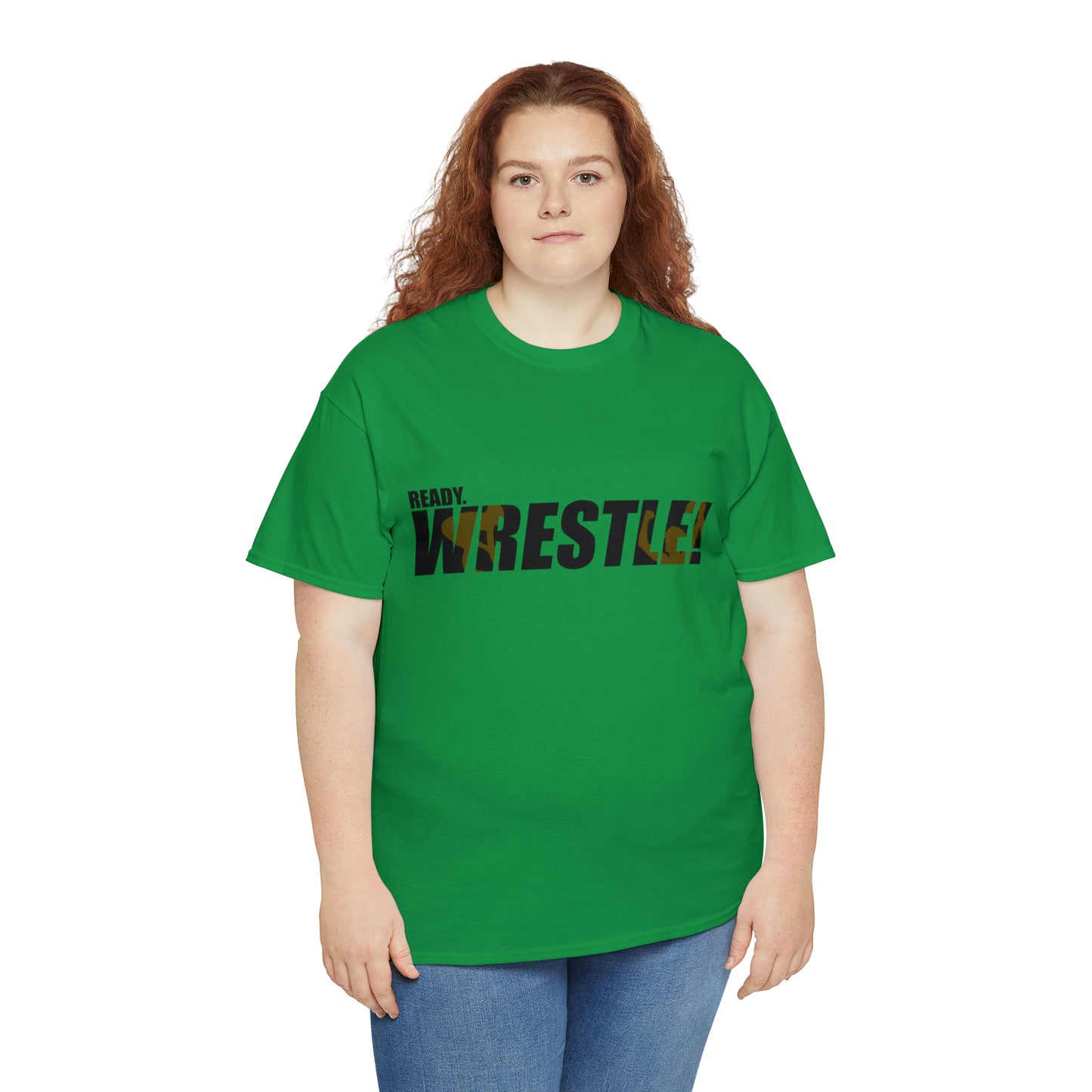 Ready. Wrestle! Black Logo w/Yellow Silhouettes, Unisex Heavy Cotton Tee