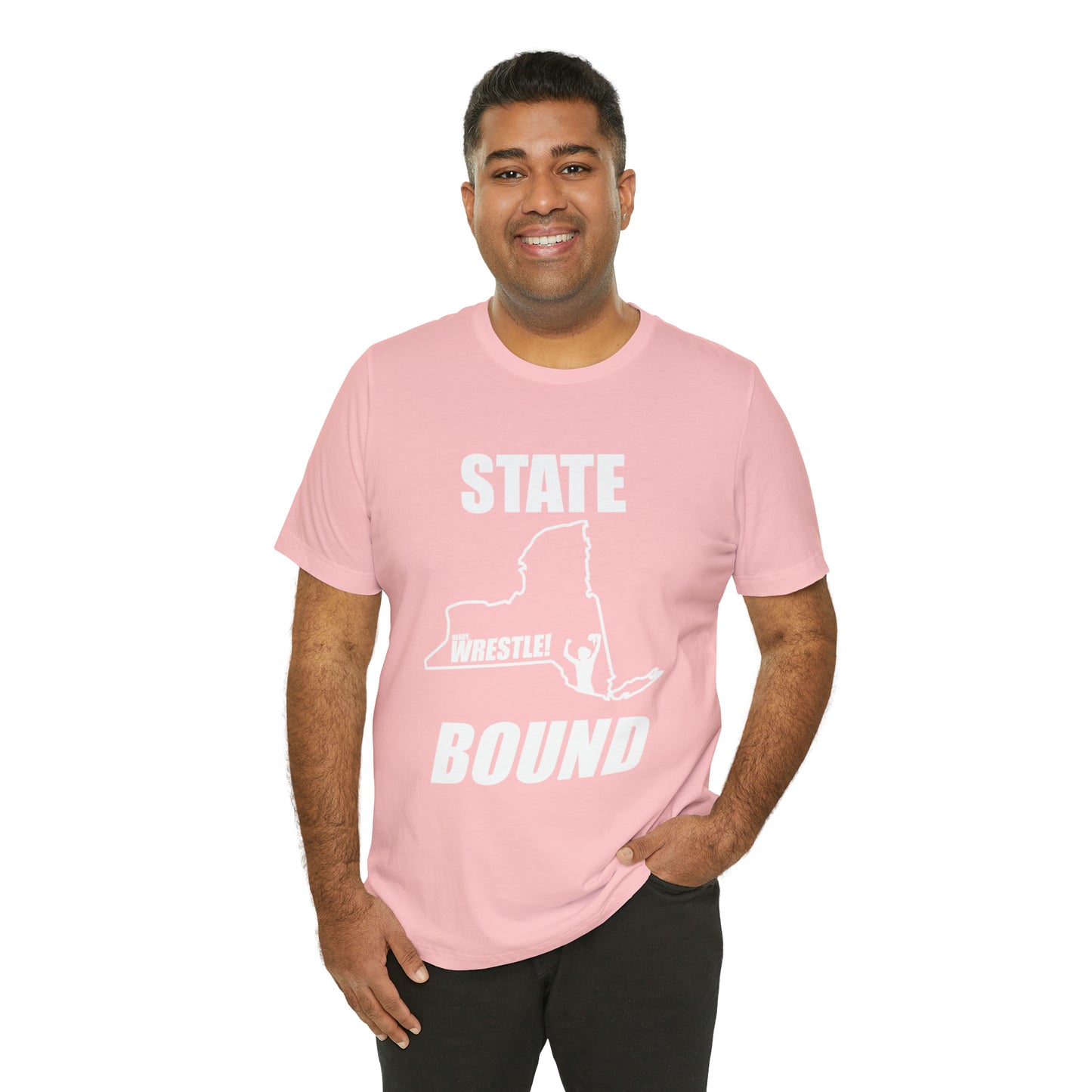 New York State Bound, Unisex Jersey Short Sleeve Tee, White Logo