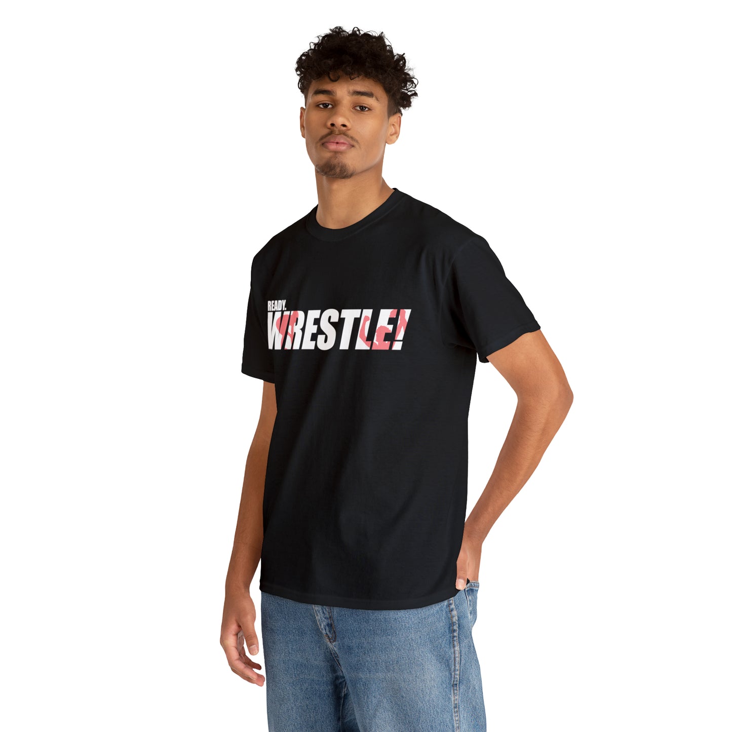 Ready. Wrestle! White Logo w/Red Silhouettes, Unisex Heavy Cotton Tee