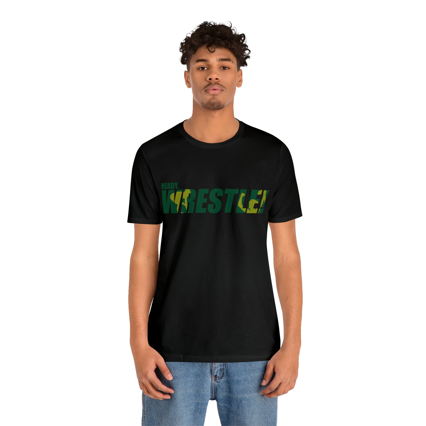 Ready. Wrestle! Green/Gold Logo, Unisex Heavy Cotton Tee, Bella+Canvas