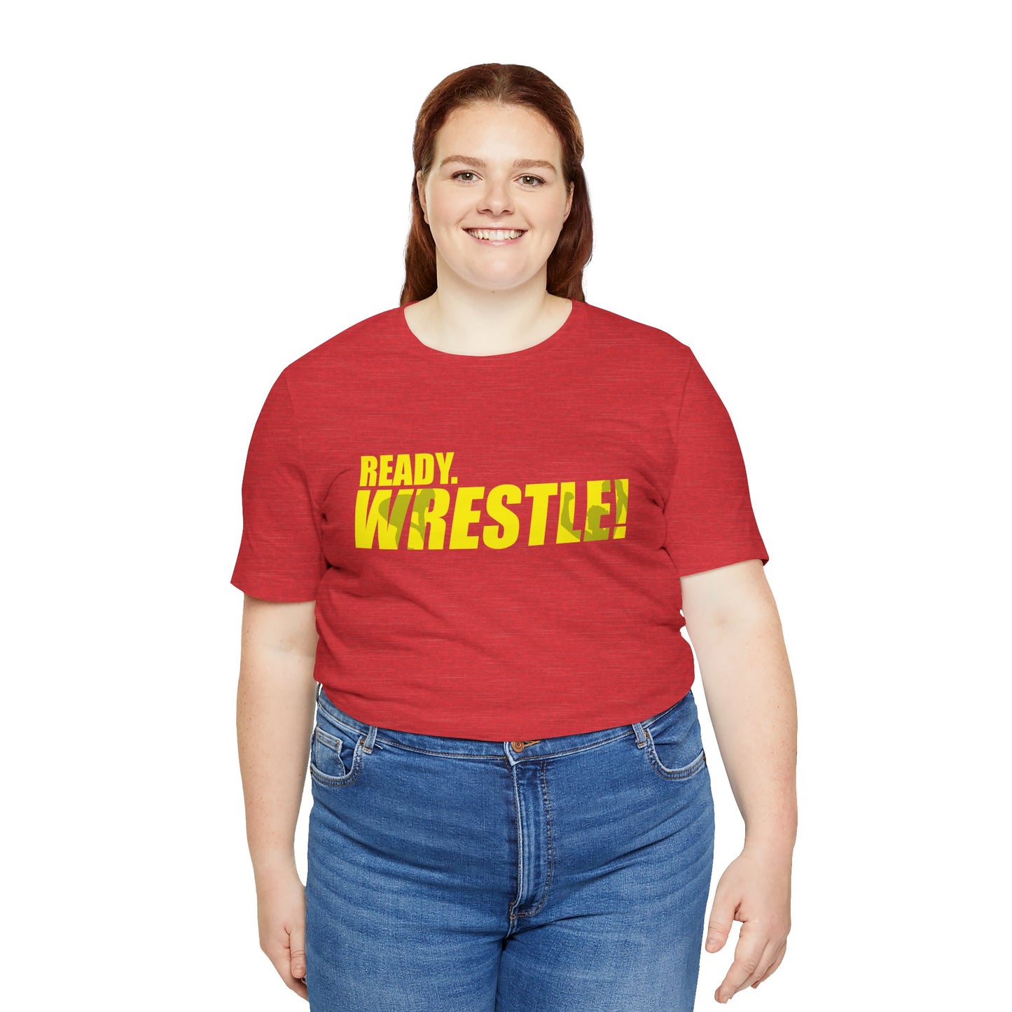 Ready. Wrestle! Gold Logo with Green, Unisex Jersey Short Sleeve Tee