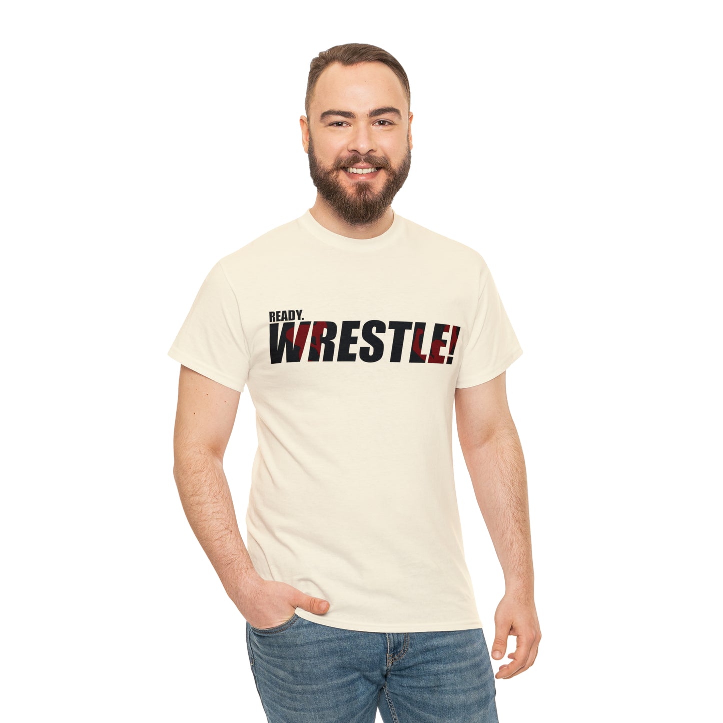 Ready. Wrestle! Black Logo w/Red Silhouettes, Unisex Heavy Cotton Tee