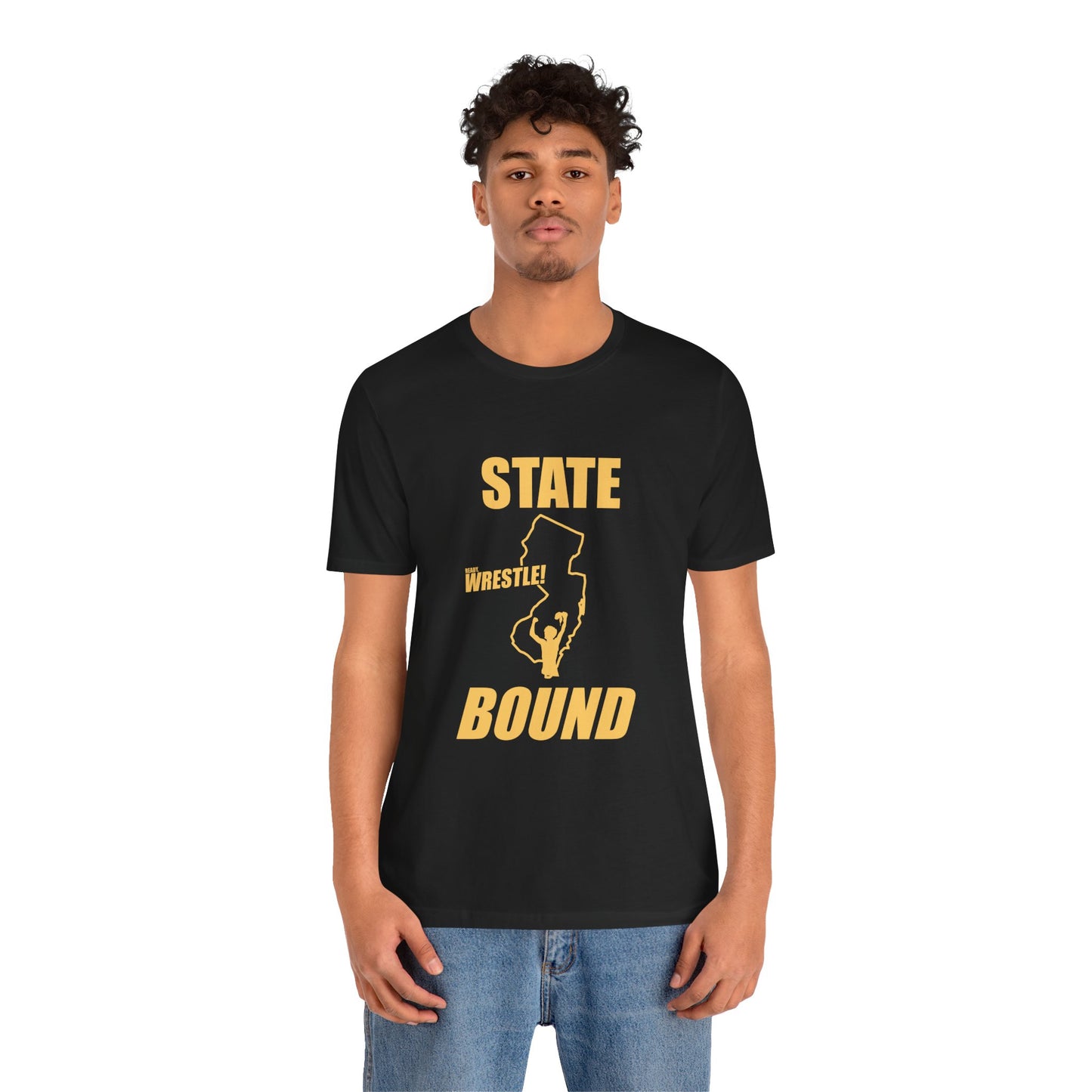 New Jersey State Bound, Gold Print, Bella+Canvas 3001, Unisex Jersey Short Sleeve Tee