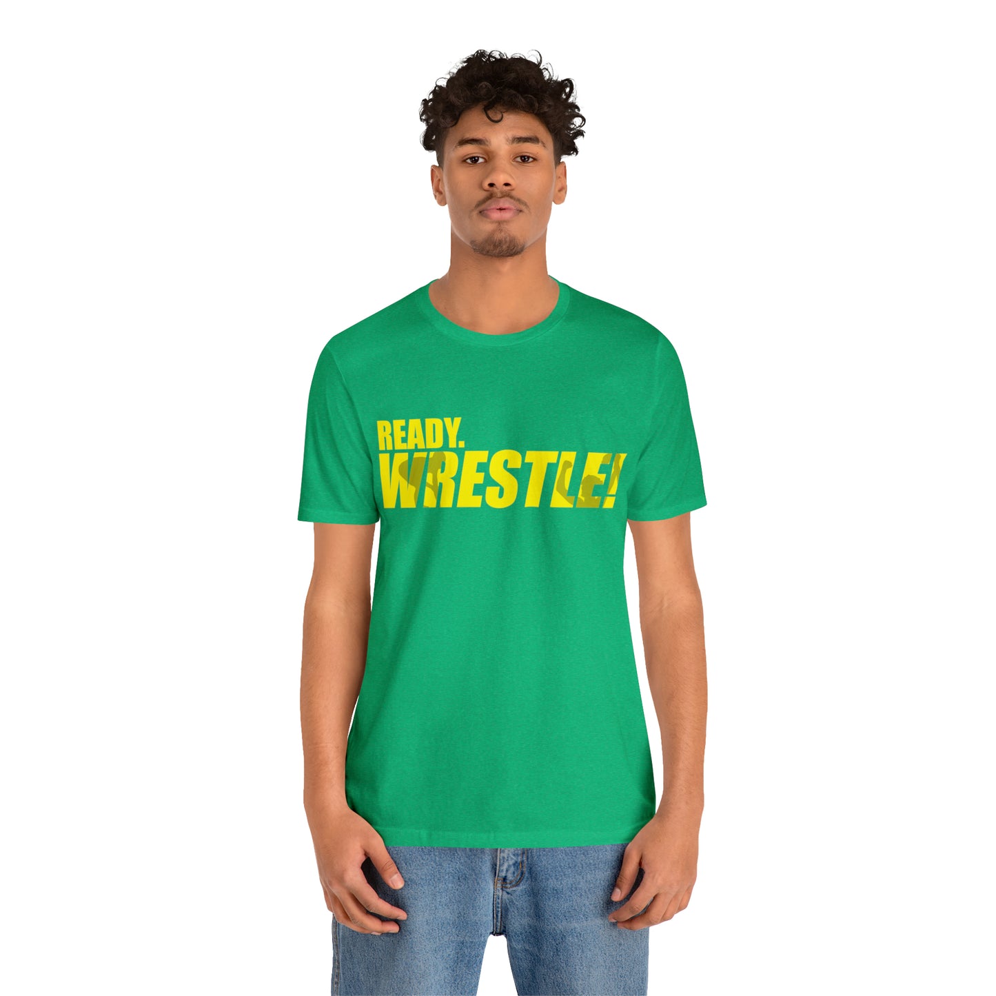 Ready. Wrestle! Gold Logo with Green, Unisex Jersey Short Sleeve Tee