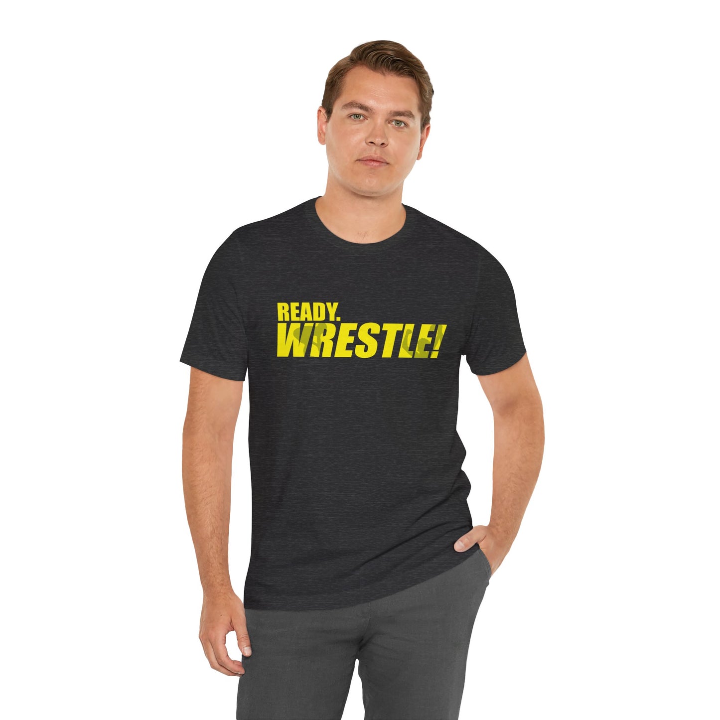 Ready. Wrestle! Gold Logo with Green, Unisex Jersey Short Sleeve Tee