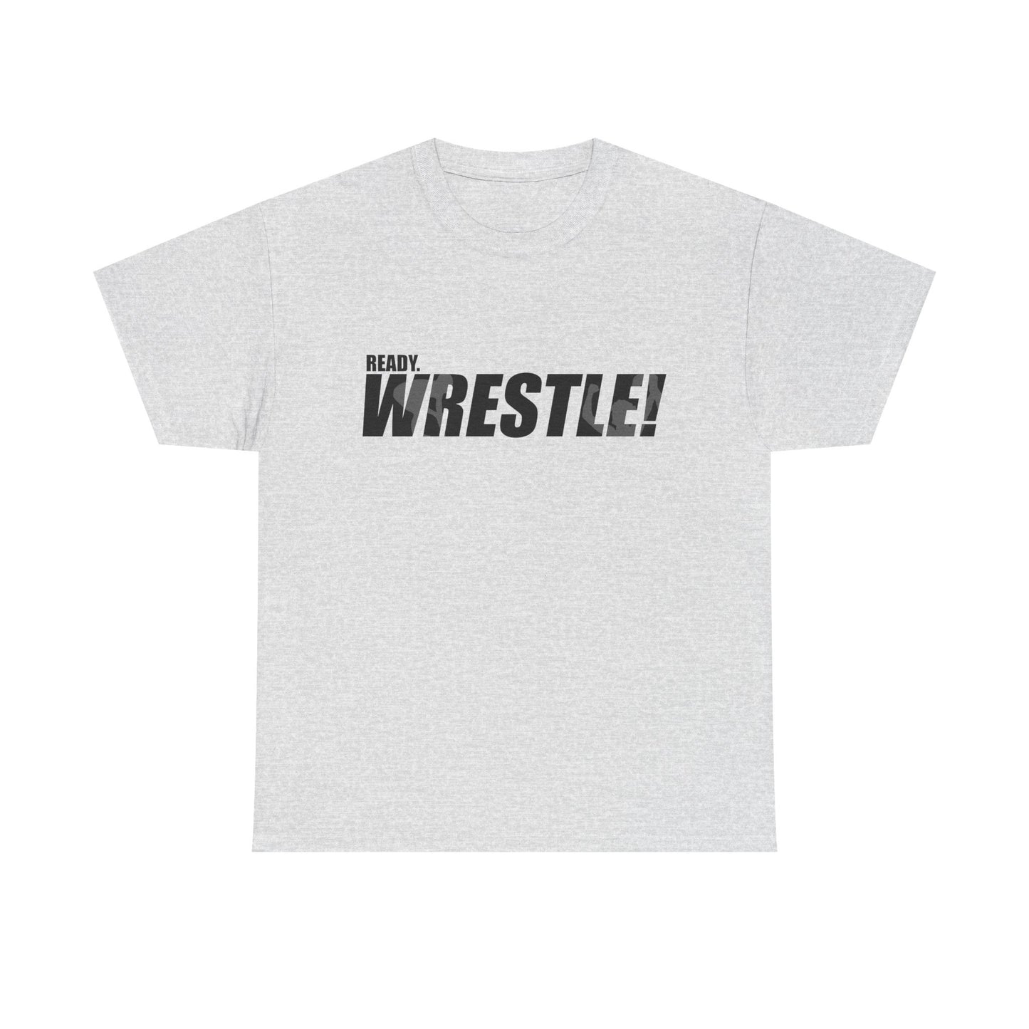 Ready. Wrestle! Black Logo w/White Silhouettes, Unisex Heavy Cotton Tee