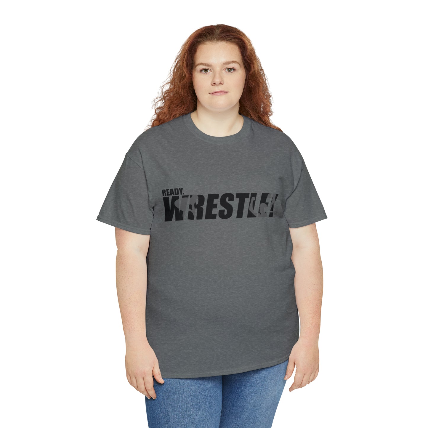 Ready. Wrestle! Black Logo w/White Silhouettes, Unisex Heavy Cotton Tee