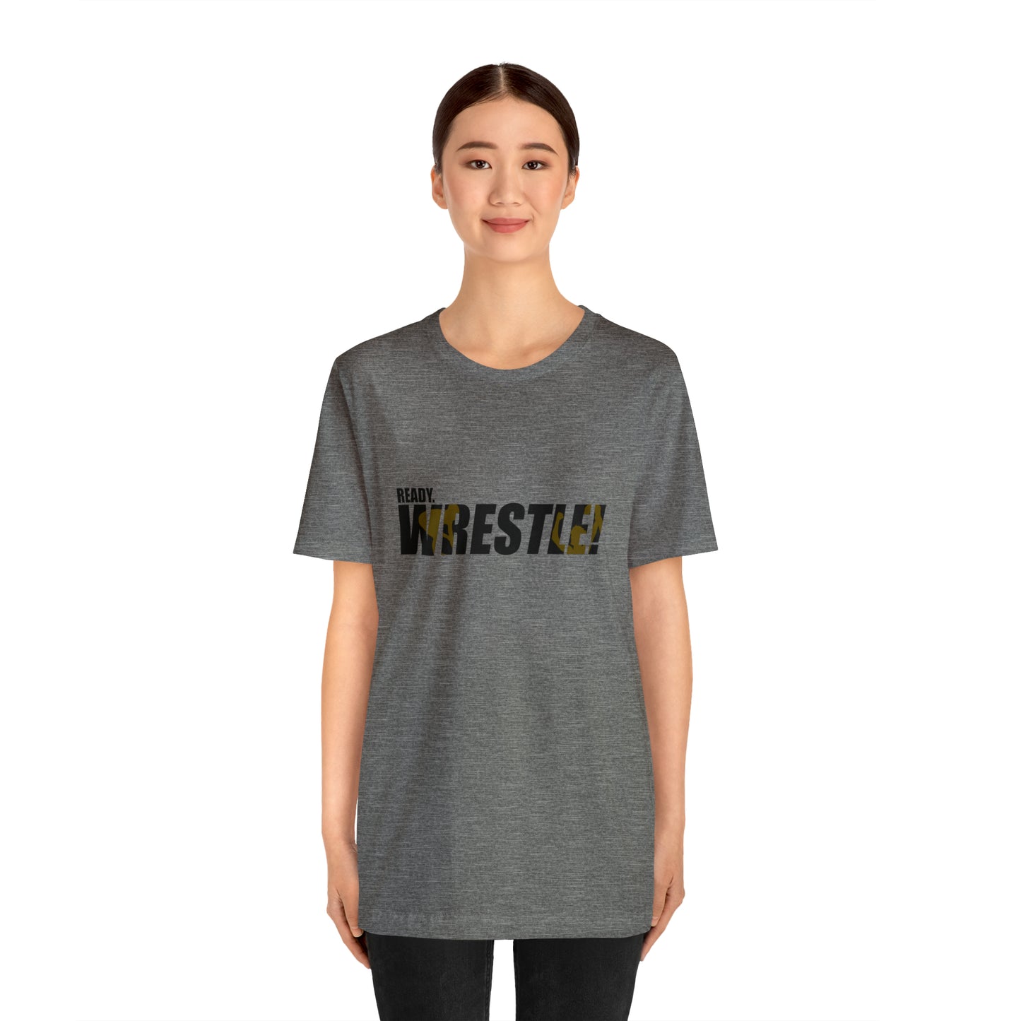 Ready. Wrestle! Black Logo w/Yellow Silhouettes, Unisex Heavy Cotton Tee Bella+Canvas