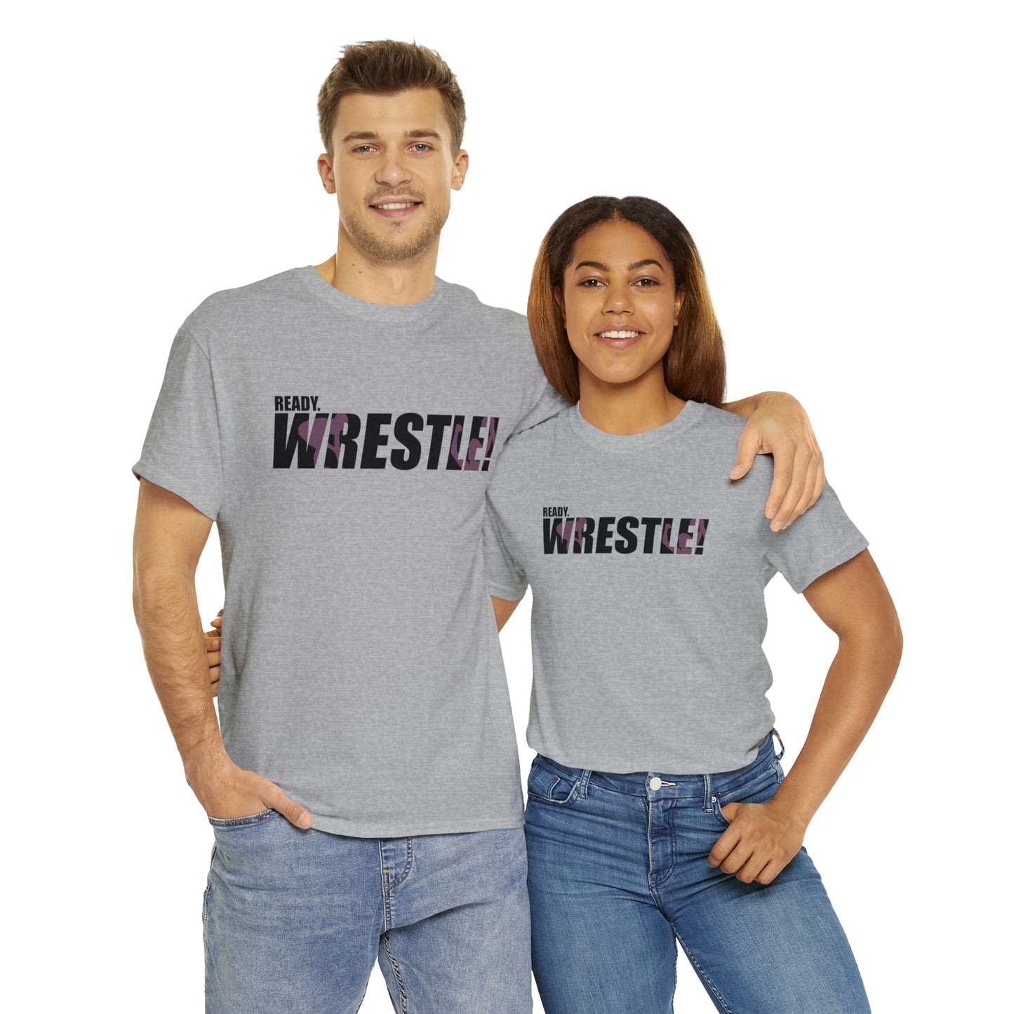 Ready. Wrestle! Black Logo w/Pink Silhouettes, Unisex Heavy Cotton Tee