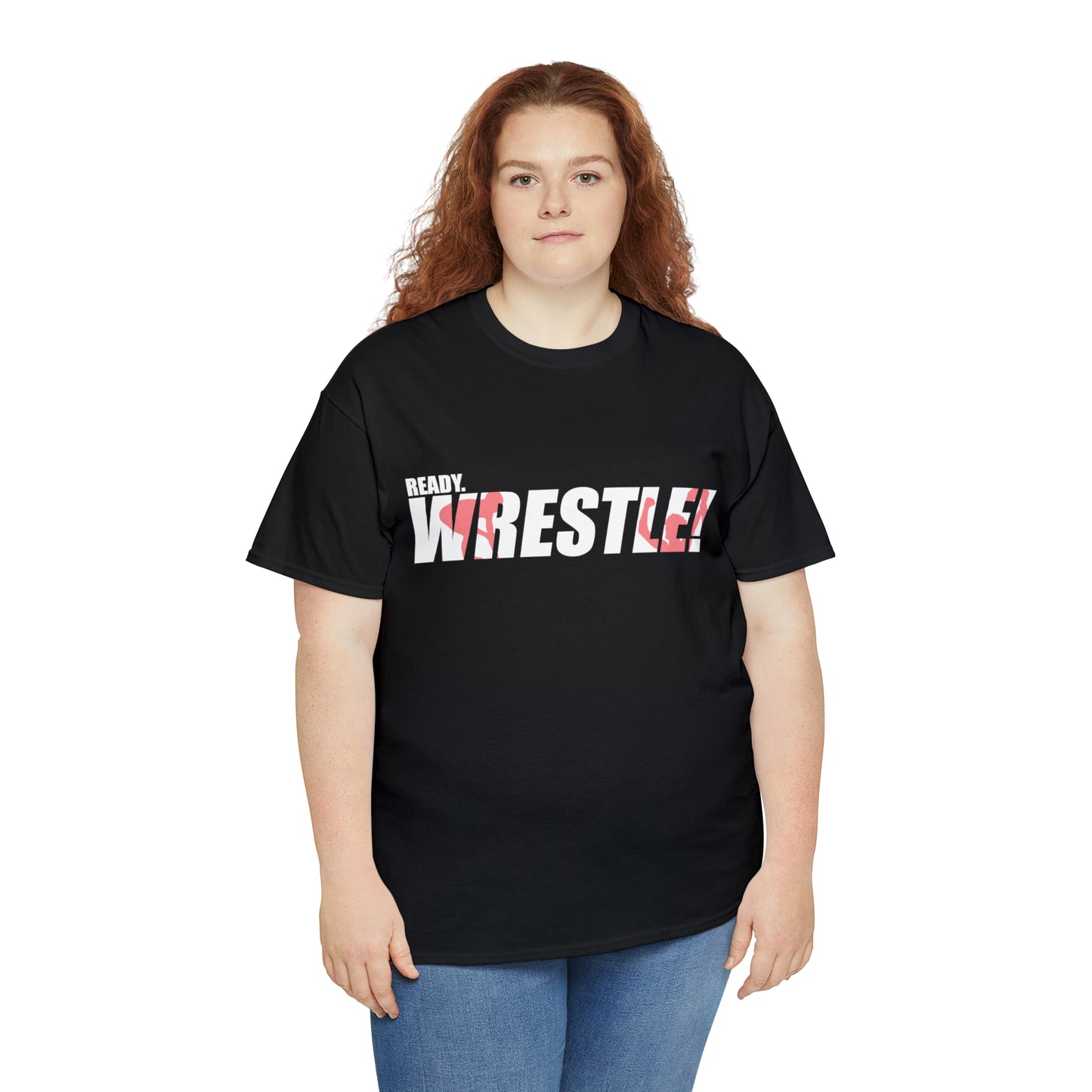 Ready. Wrestle! White Logo w/Red Silhouettes, Unisex Heavy Cotton Tee