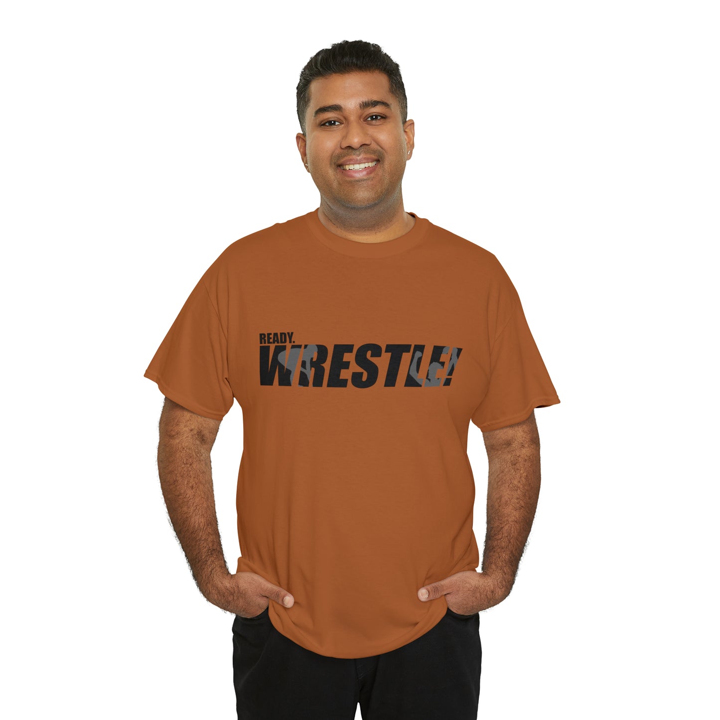 Ready. Wrestle! Black Logo w/White Silhouettes, Unisex Heavy Cotton Tee