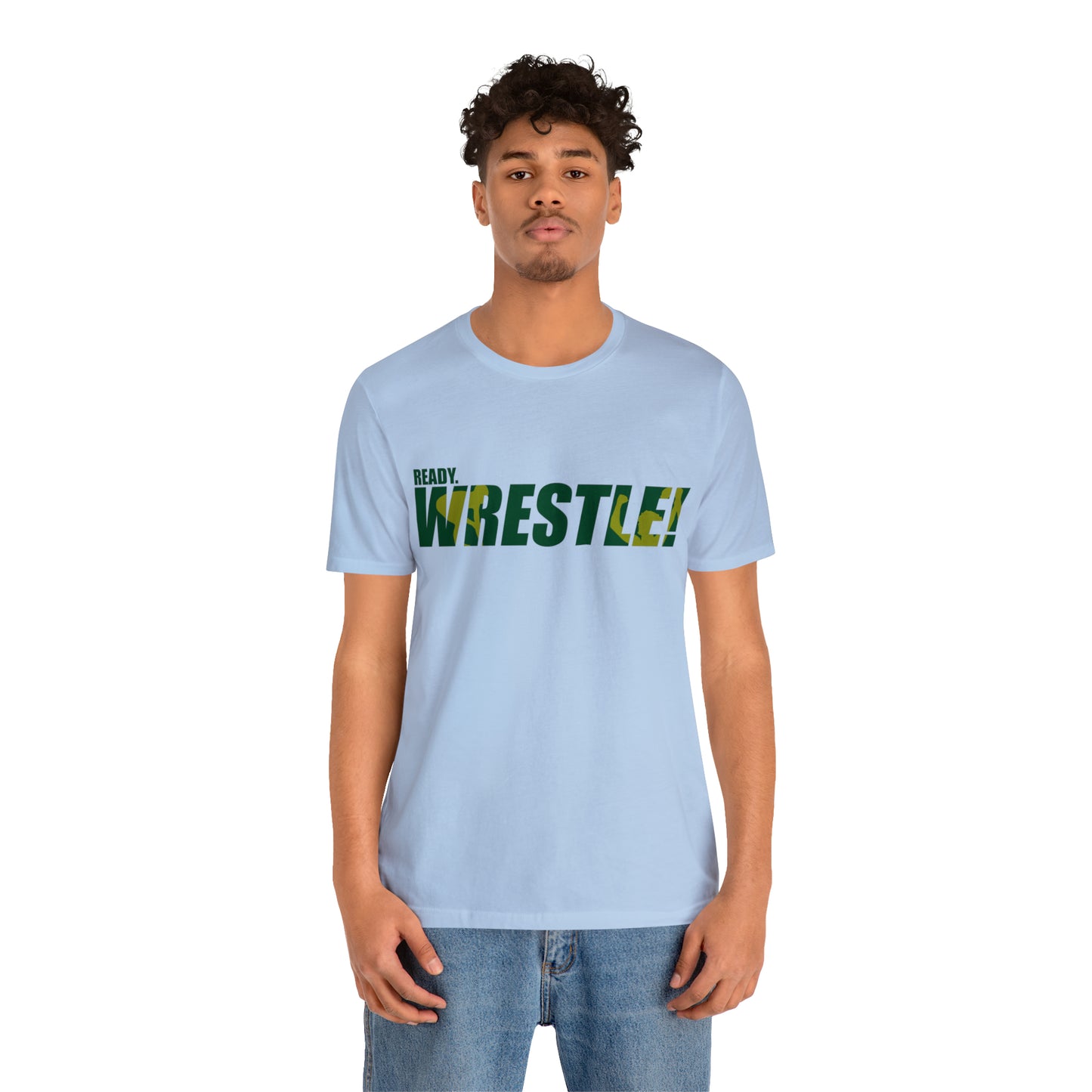 Ready. Wrestle! Green/Gold Logo, Unisex Heavy Cotton Tee, Bella+Canvas