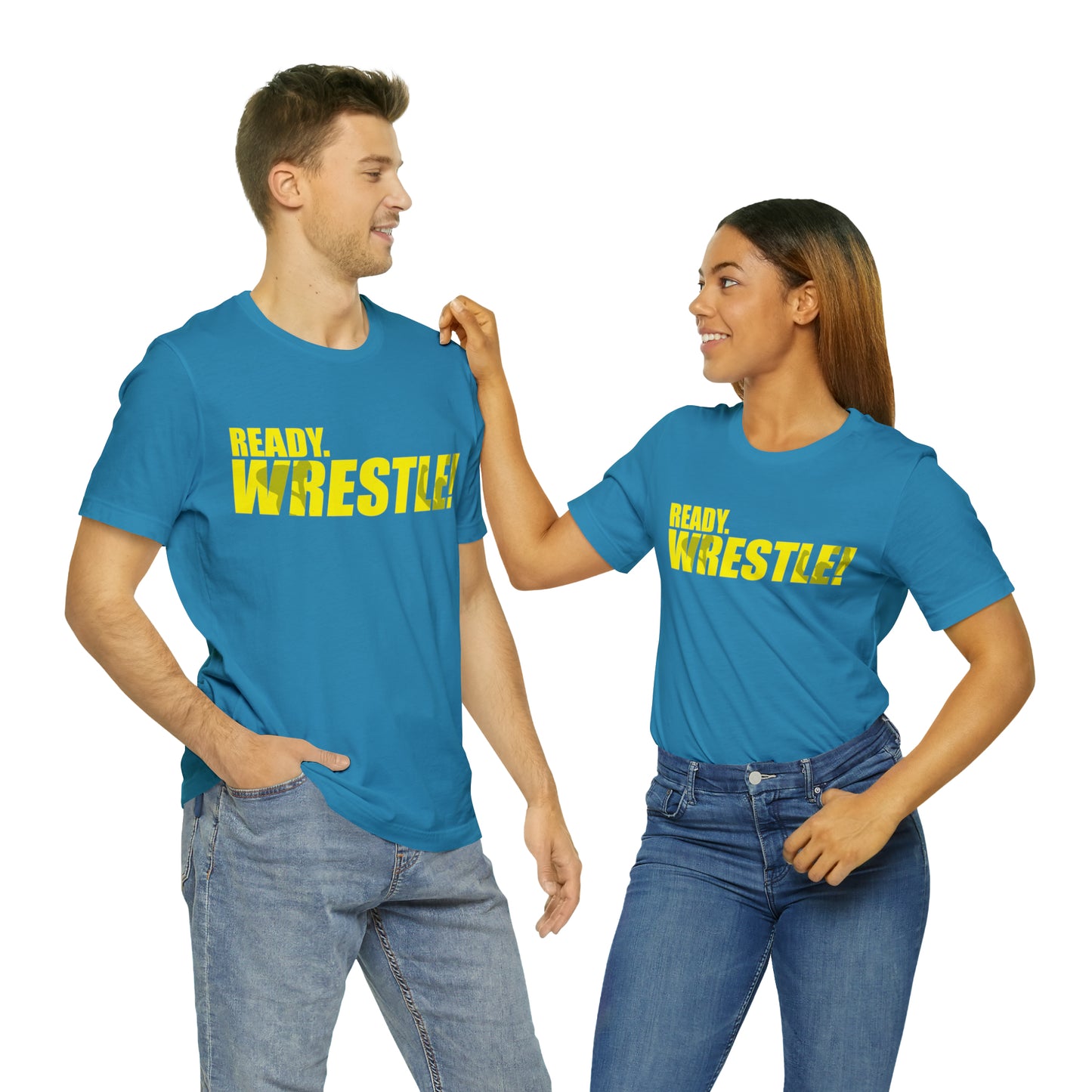 Ready. Wrestle! Gold Logo with Green, Unisex Jersey Short Sleeve Tee