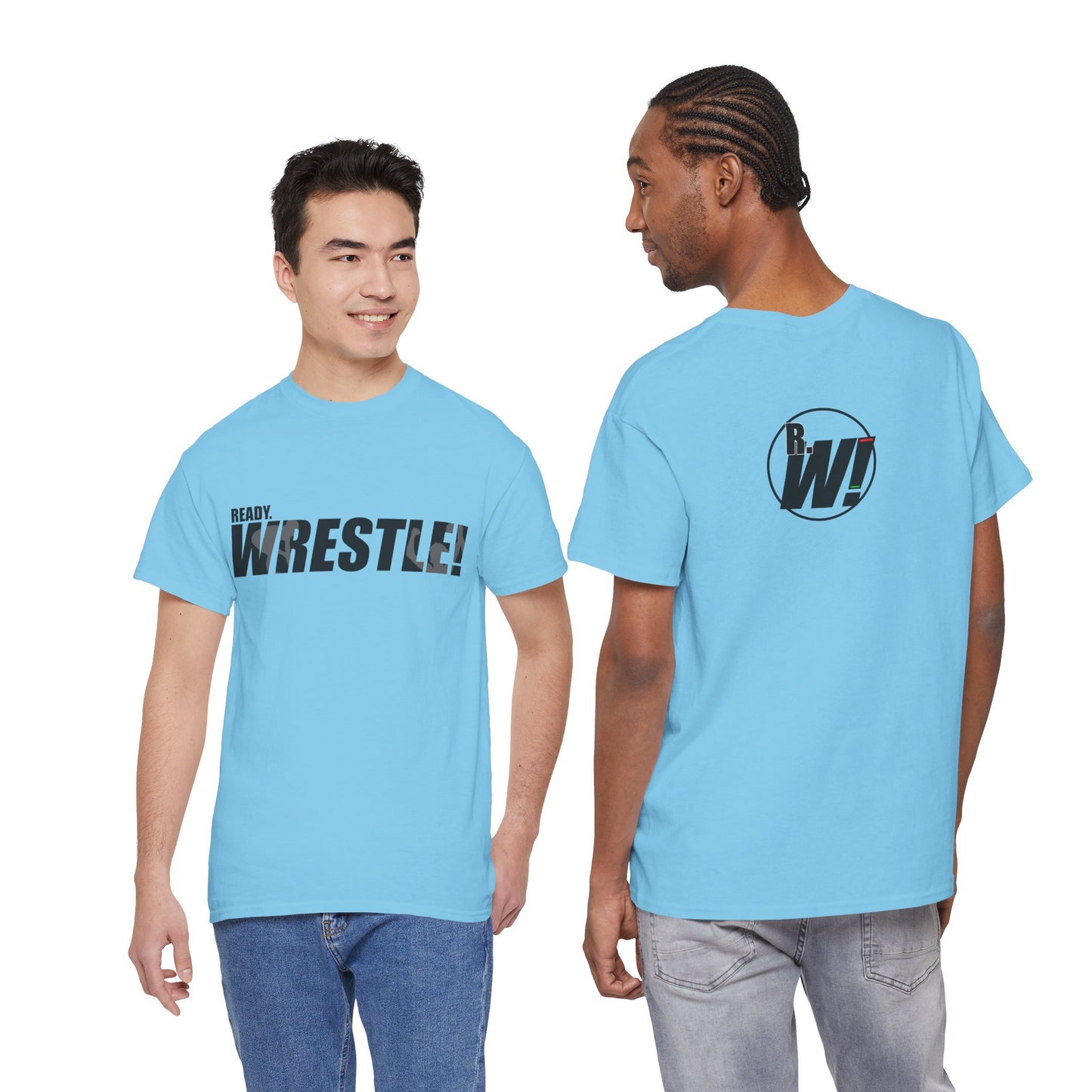 Ready. Wrestle! Black Logo w/White Silhouettes, Unisex Heavy Cotton Tee