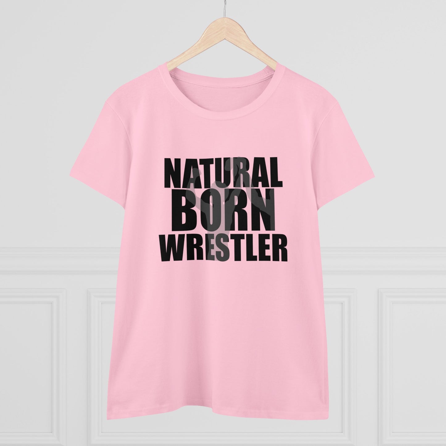 Natural Born Wrestler, Women's Midweight Cotton Tee, Black Letters