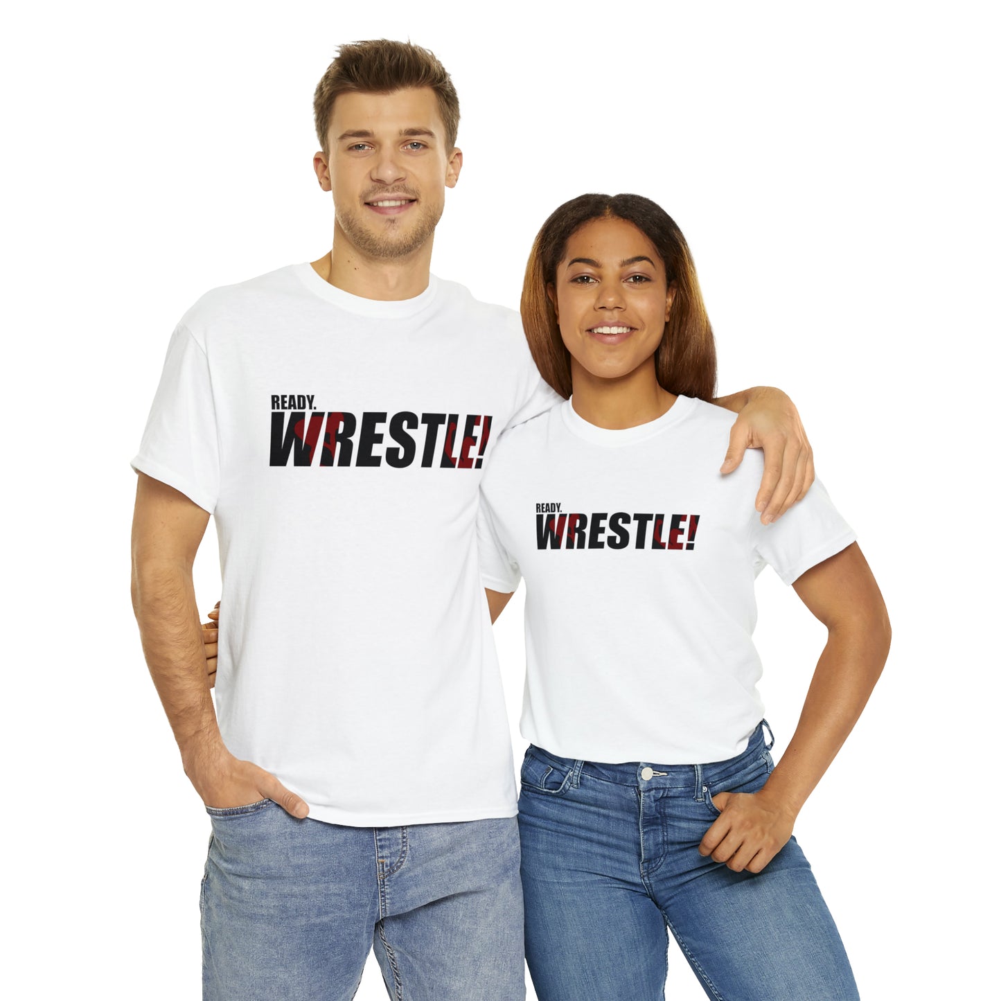 Ready. Wrestle! Black Logo w/Red Silhouettes, Unisex Heavy Cotton Tee