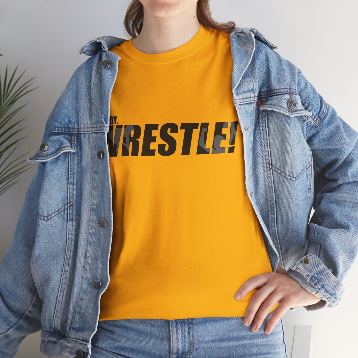 Ready. Wrestle! Black Logo w/White Silhouettes, Unisex Heavy Cotton Tee