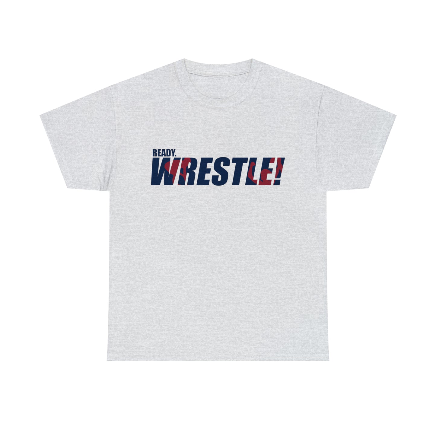 Ready. Wrestle! Navy Logo w/Red Silhouettes, Unisex Heavy Cotton Tee