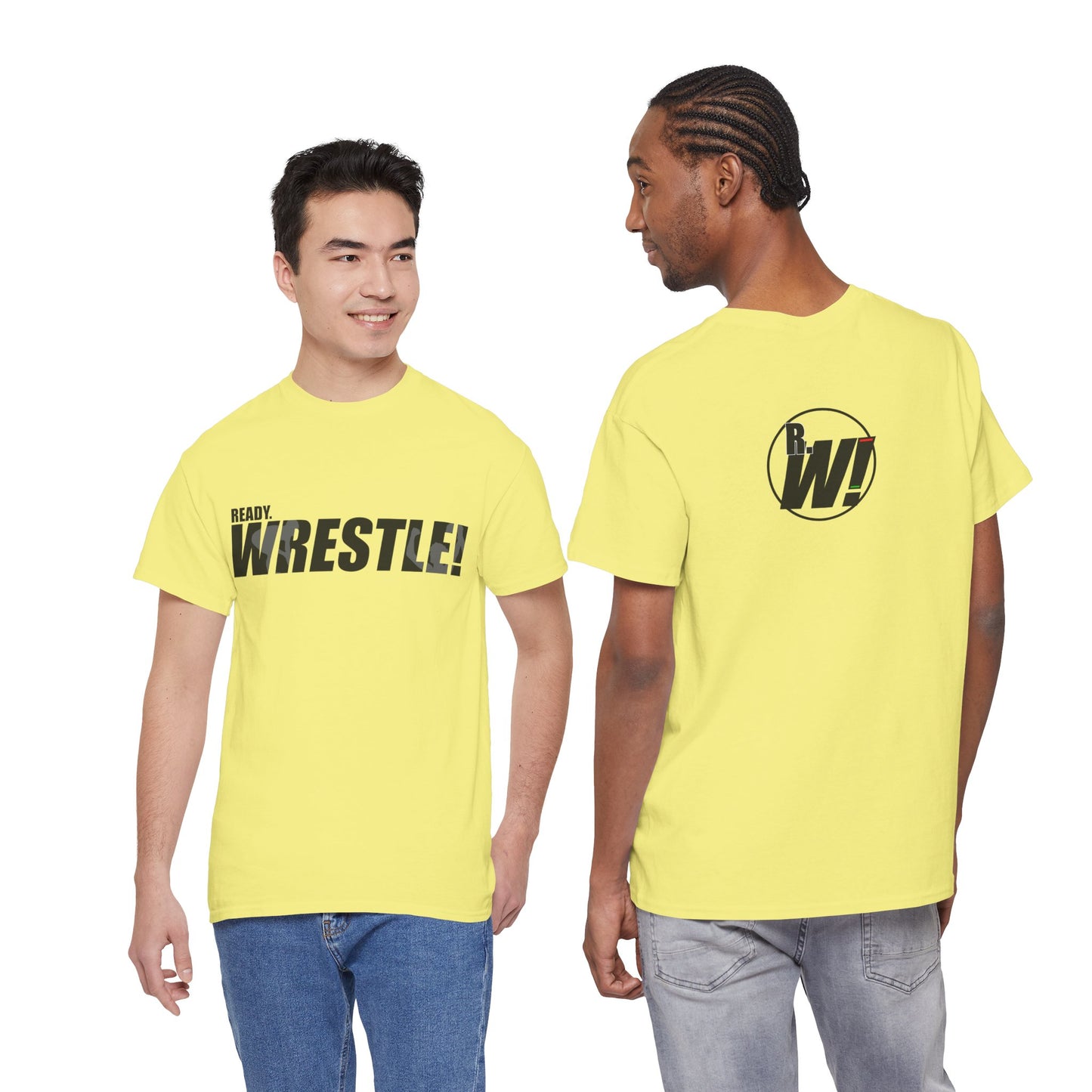 Ready. Wrestle! Black Logo w/White Silhouettes, Unisex Heavy Cotton Tee