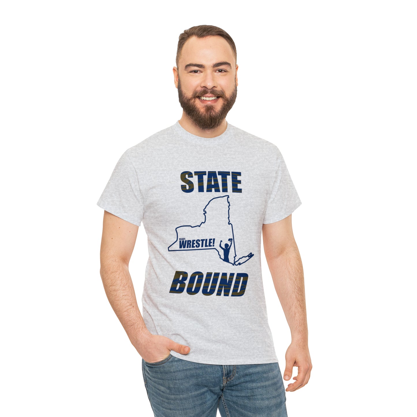 New York State Bound, Blue Logo, Tiger stripes, Unisex Heavy Cotton Tee