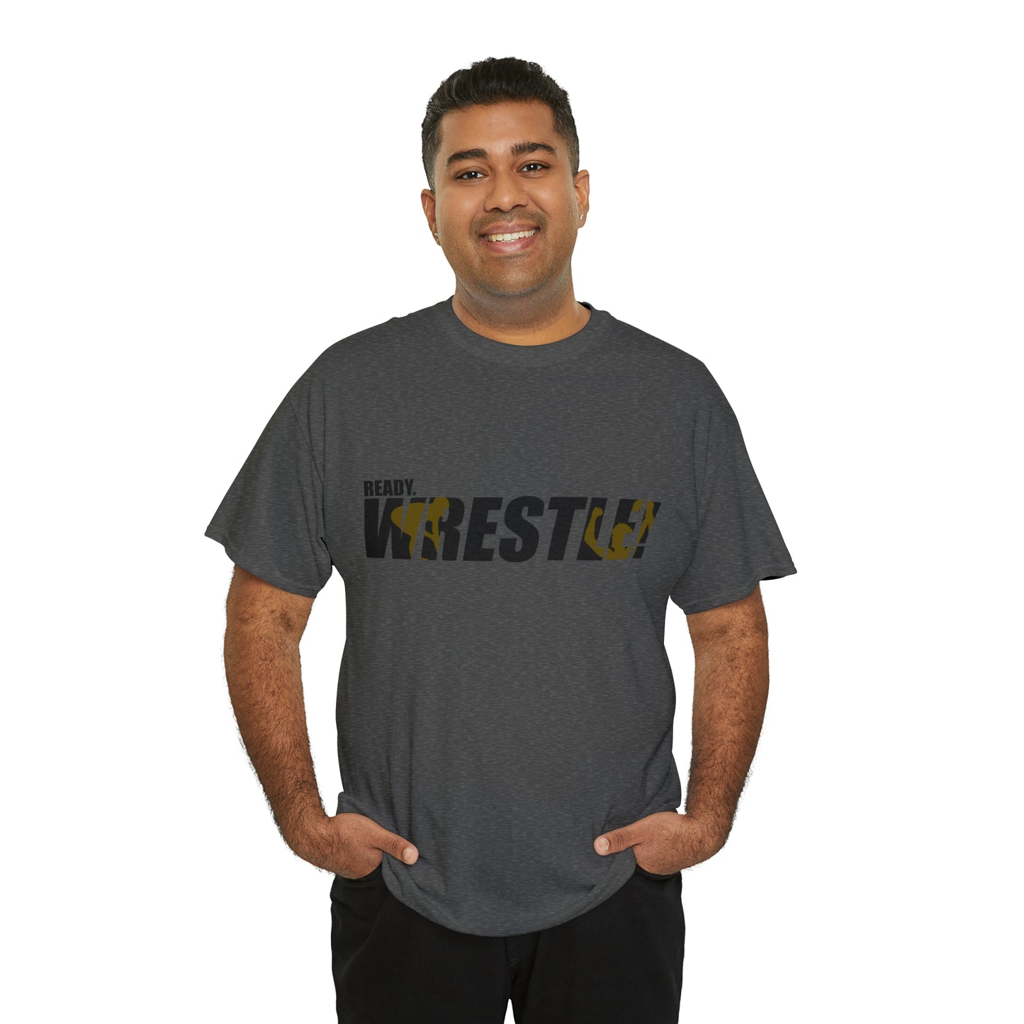 Ready. Wrestle! Black Logo w/Yellow Silhouettes, Unisex Heavy Cotton Tee