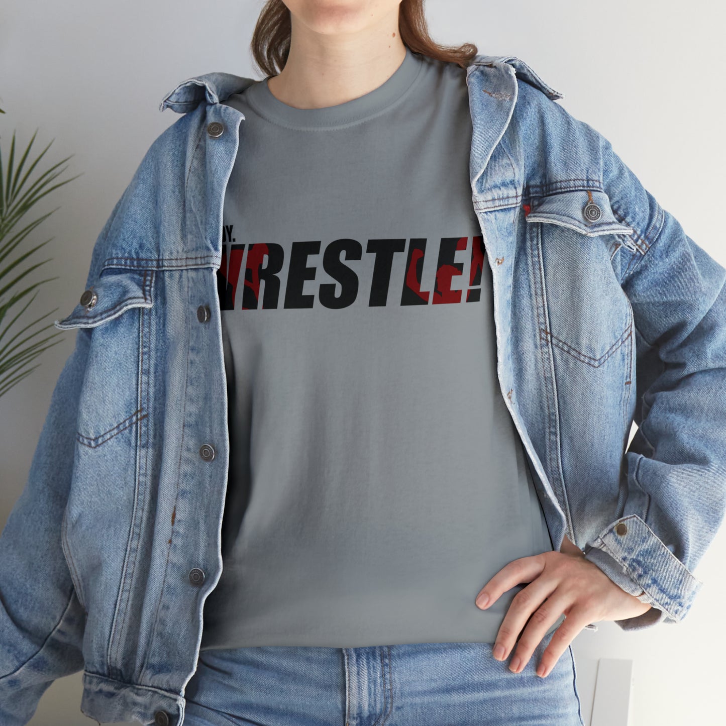 Ready. Wrestle! Black Logo w/Red Silhouettes, Unisex Heavy Cotton Tee