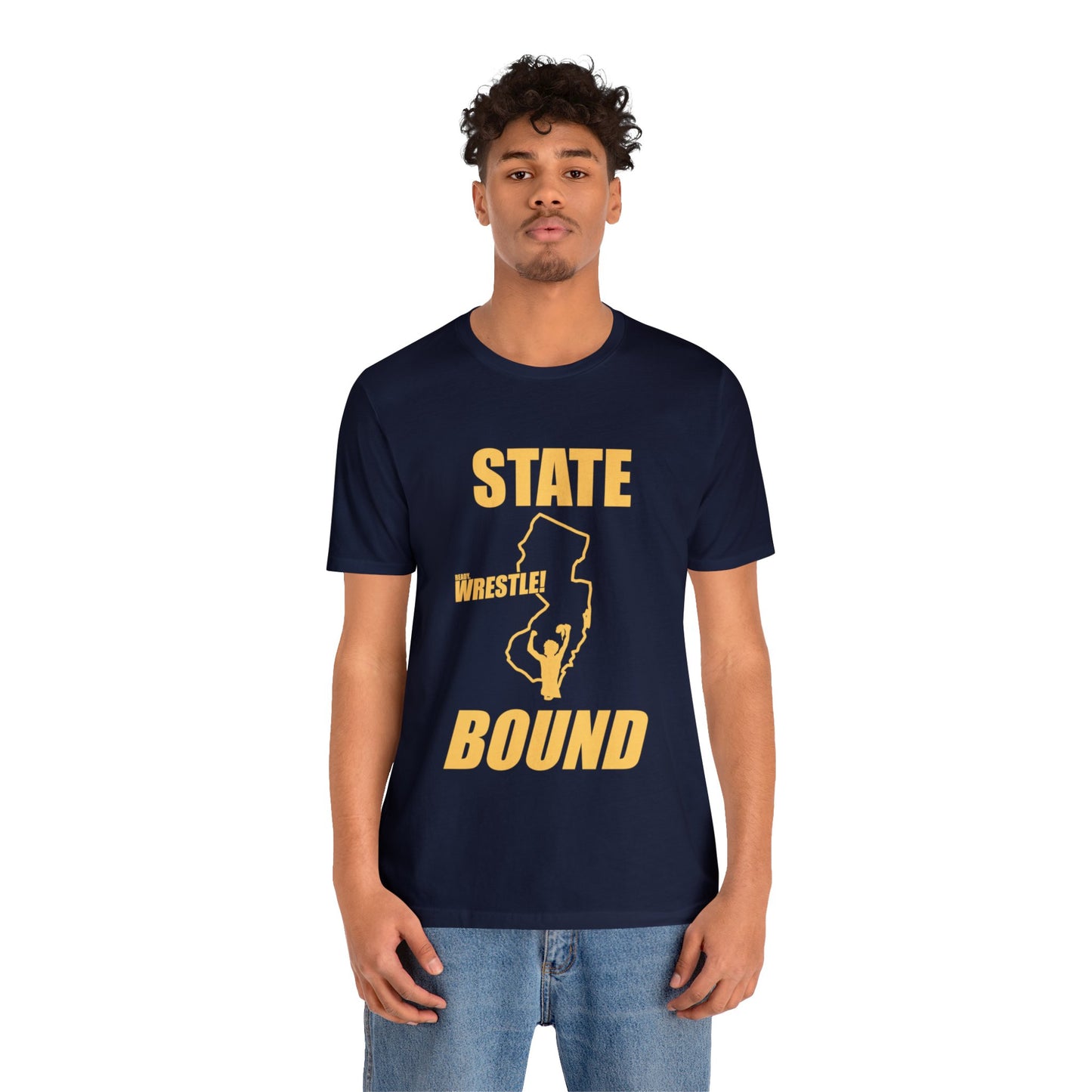 New Jersey State Bound, Gold Print, Bella+Canvas 3001, Unisex Jersey Short Sleeve Tee