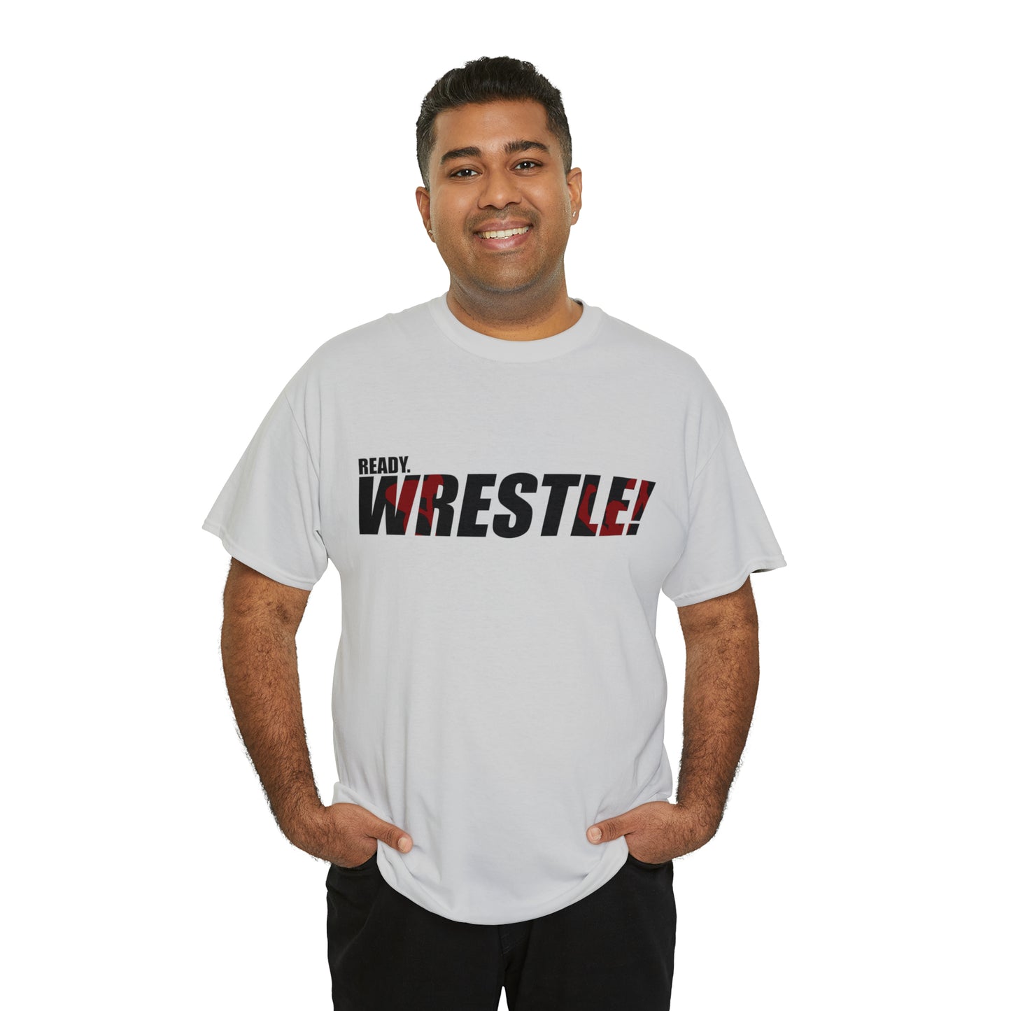 Ready. Wrestle! Black Logo w/Red Silhouettes, Unisex Heavy Cotton Tee