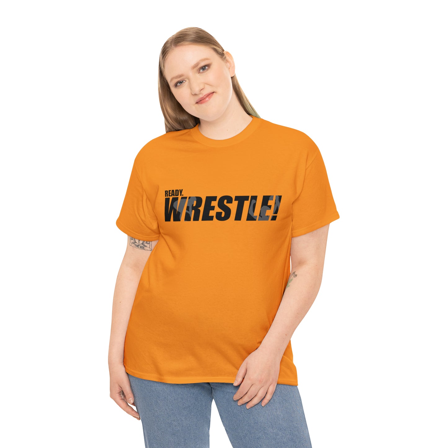 Ready. Wrestle! Black Logo w/White Silhouettes, Unisex Heavy Cotton Tee