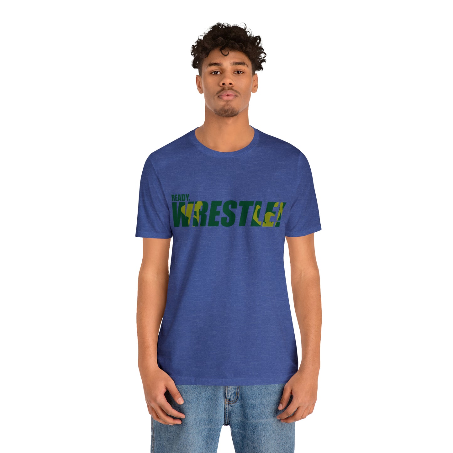 Ready. Wrestle! Green/Gold Logo, Unisex Heavy Cotton Tee, Bella+Canvas