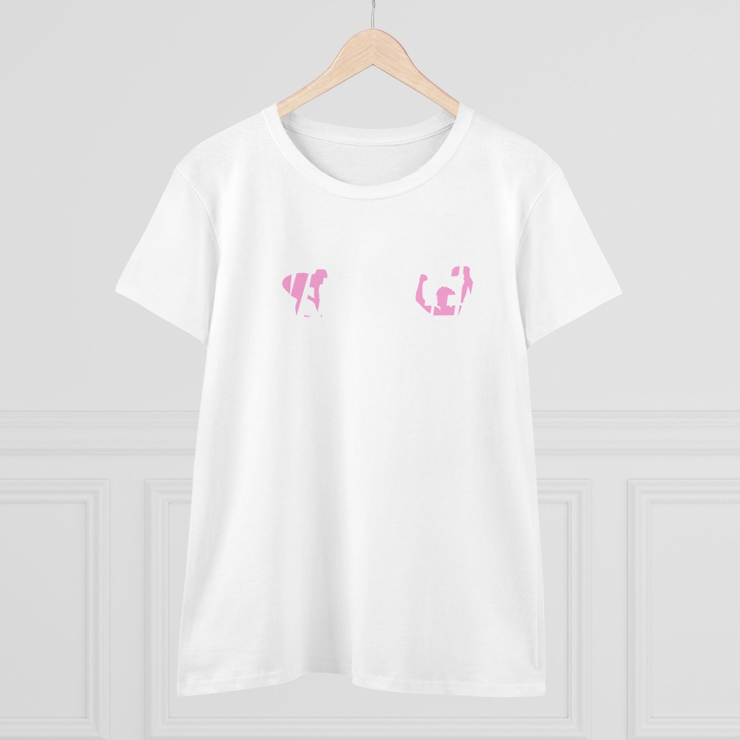 Ready. Wrestle! Women's Midweight Cotton Tee, White/Pink Logo