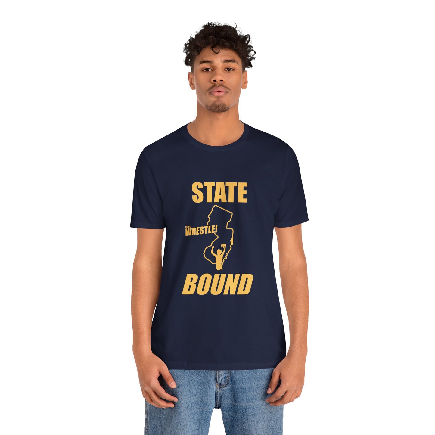 New Jersey State Bound, Gold Print, Bella+Canvas 3001, Unisex Jersey Short Sleeve Tee