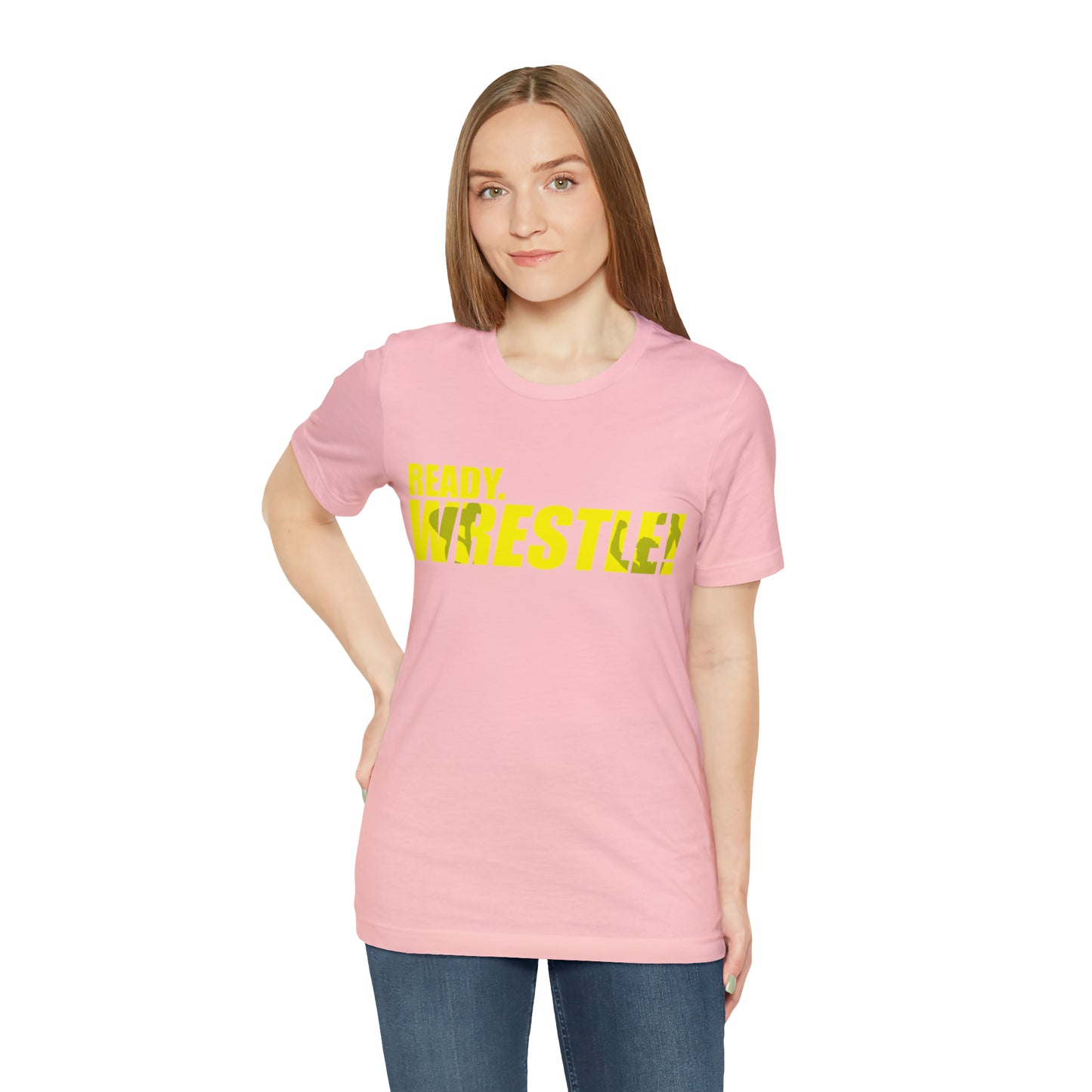 Ready. Wrestle! Gold Logo with Green, Unisex Jersey Short Sleeve Tee