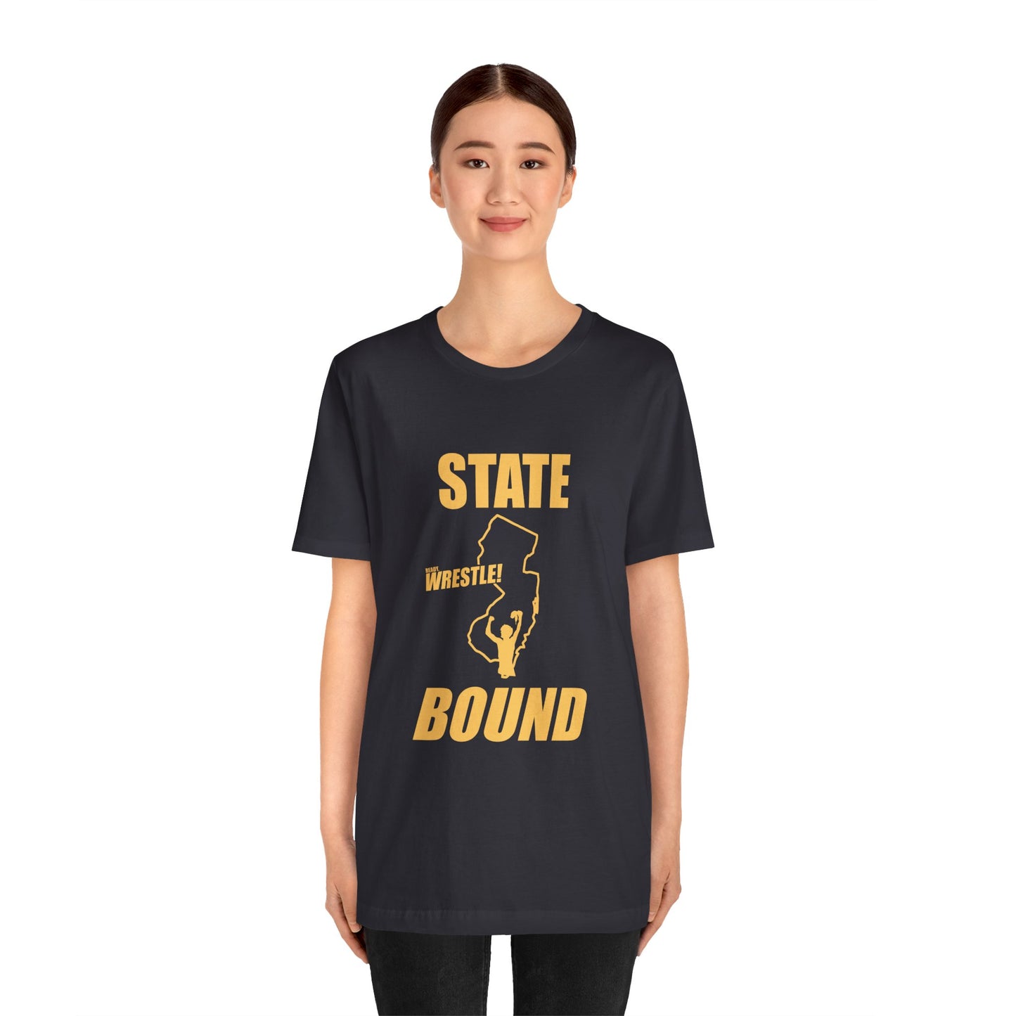 New Jersey State Bound, Gold Print, Bella+Canvas 3001, Unisex Jersey Short Sleeve Tee