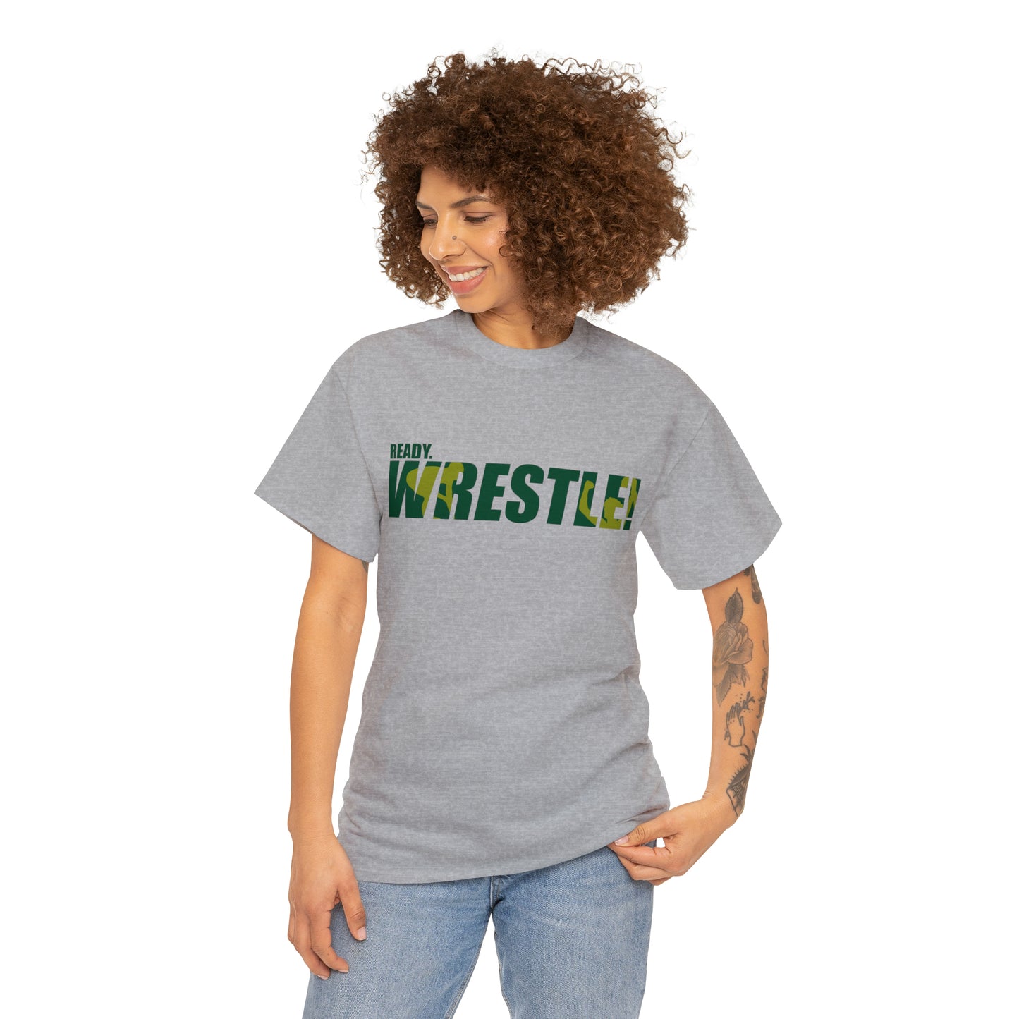 Ready. Wrestle! Green/Gold Logo, Unisex Heavy Cotton Tee