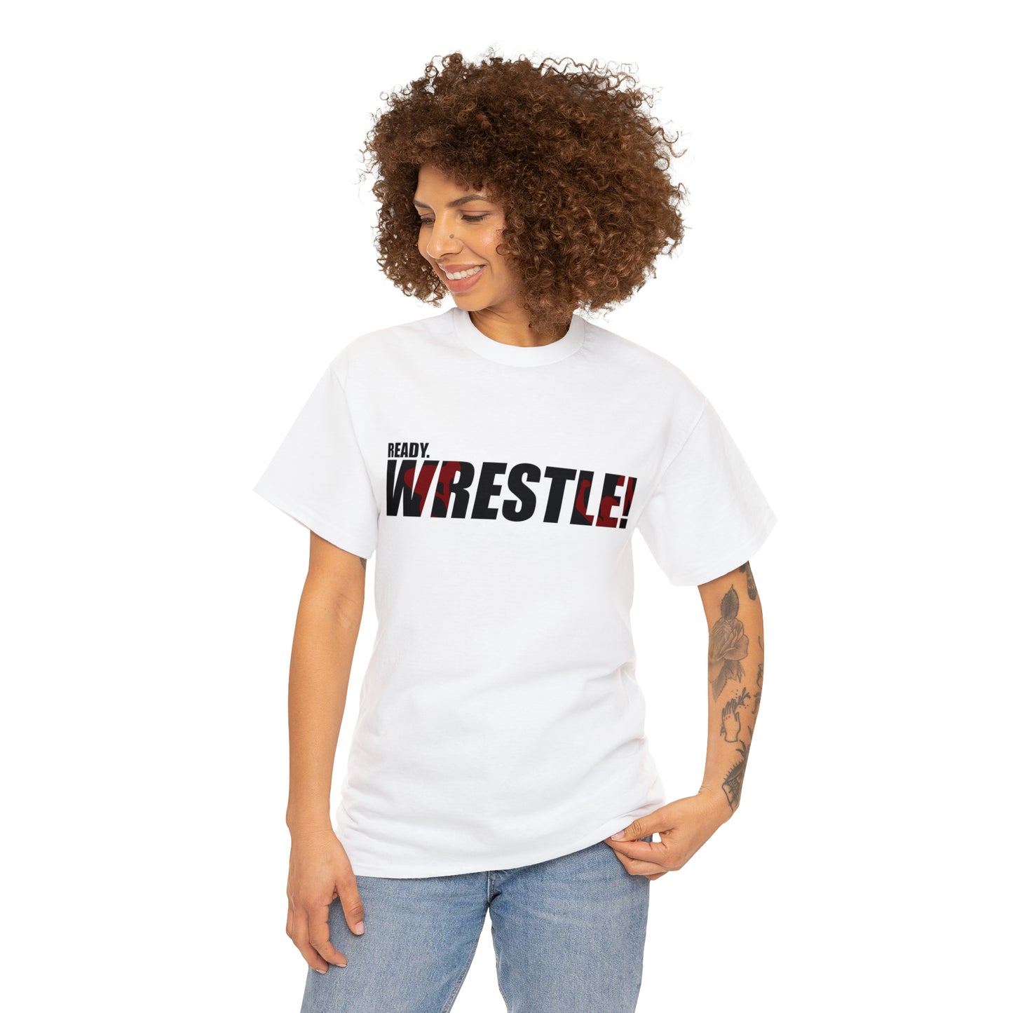 Ready. Wrestle! Black Logo w/Red Silhouettes, Unisex Heavy Cotton Tee