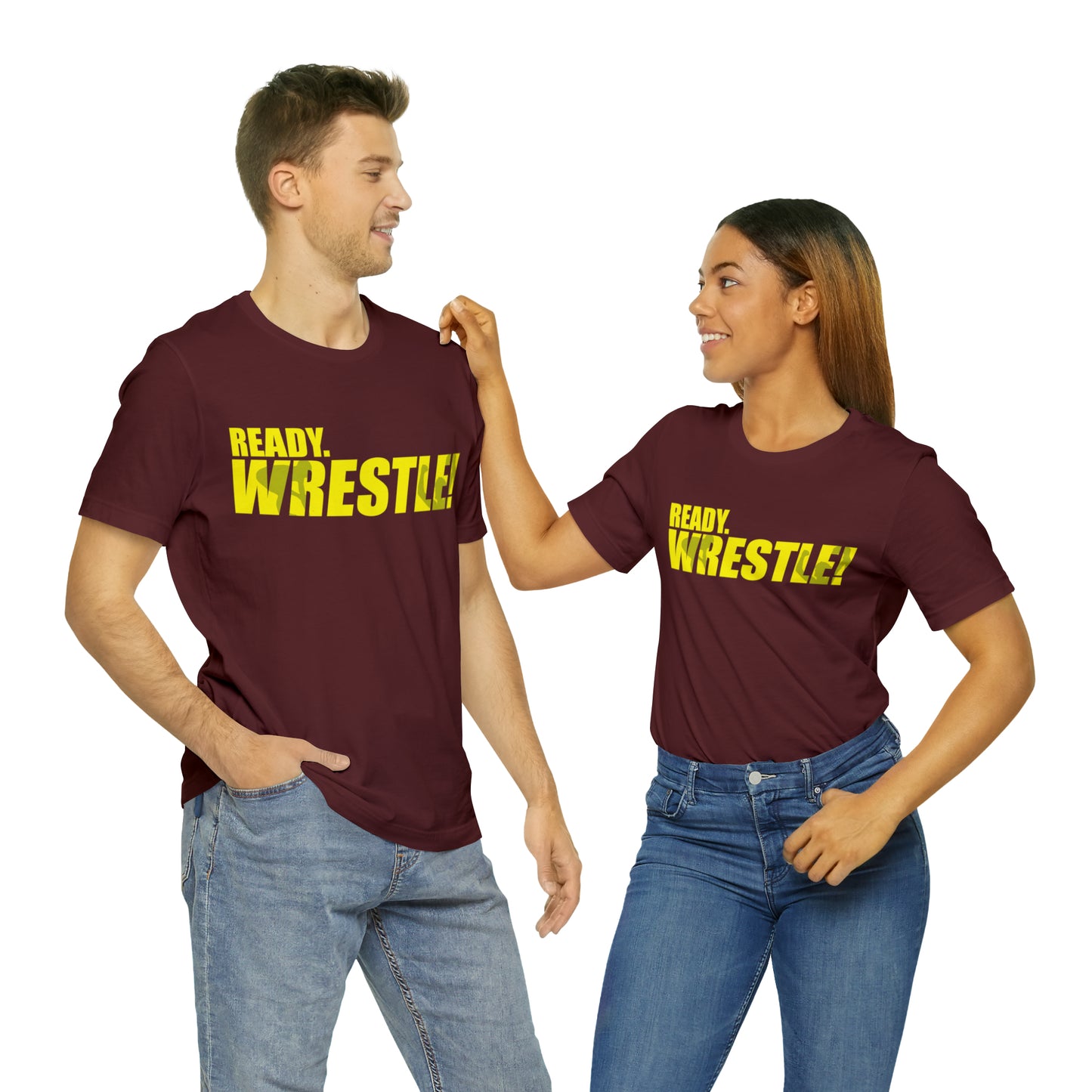 Ready. Wrestle! Gold Logo with Green, Unisex Jersey Short Sleeve Tee