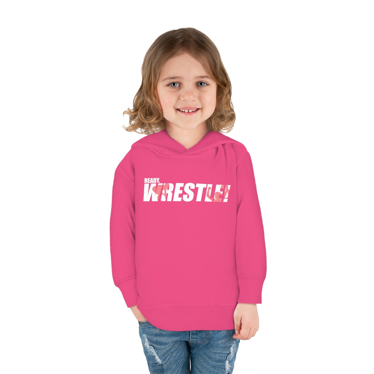 Ready. Wrestle! Toddler Pullover Fleece Hoodie, Red/White Logo