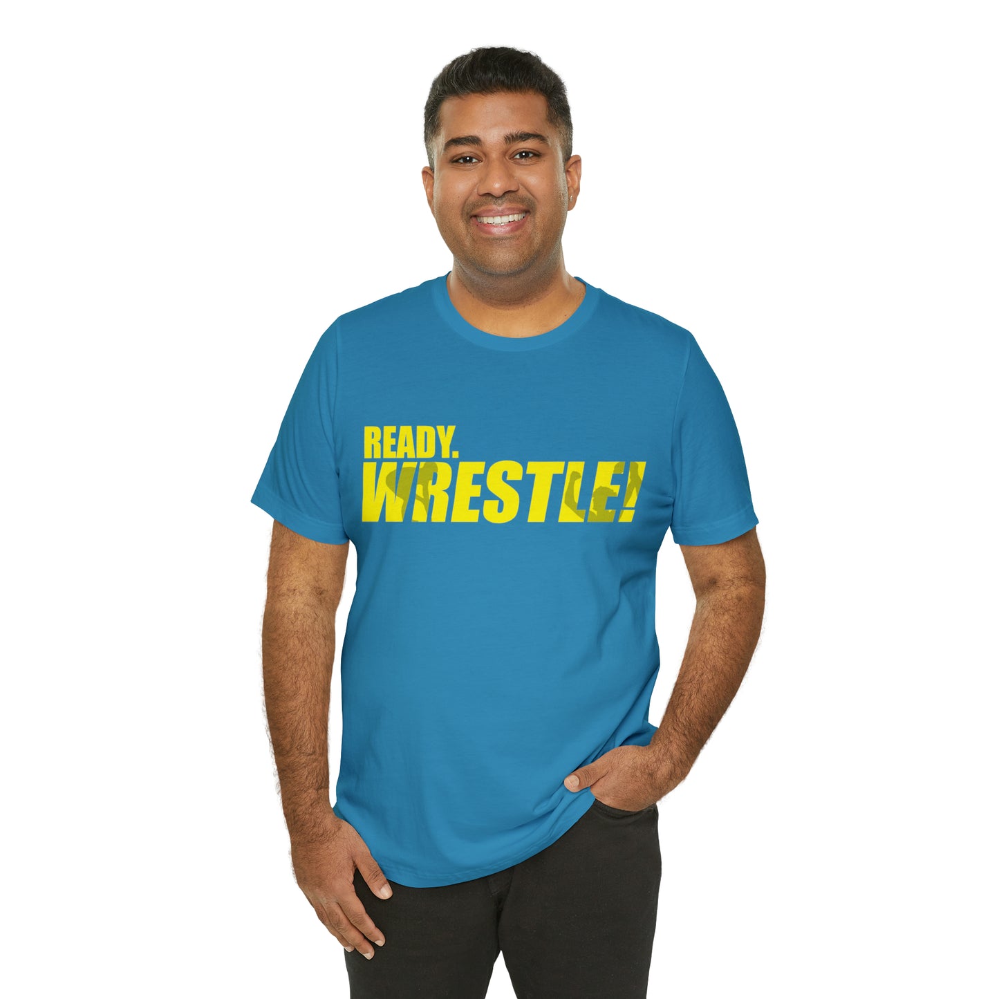 Ready. Wrestle! Gold Logo with Green, Unisex Jersey Short Sleeve Tee