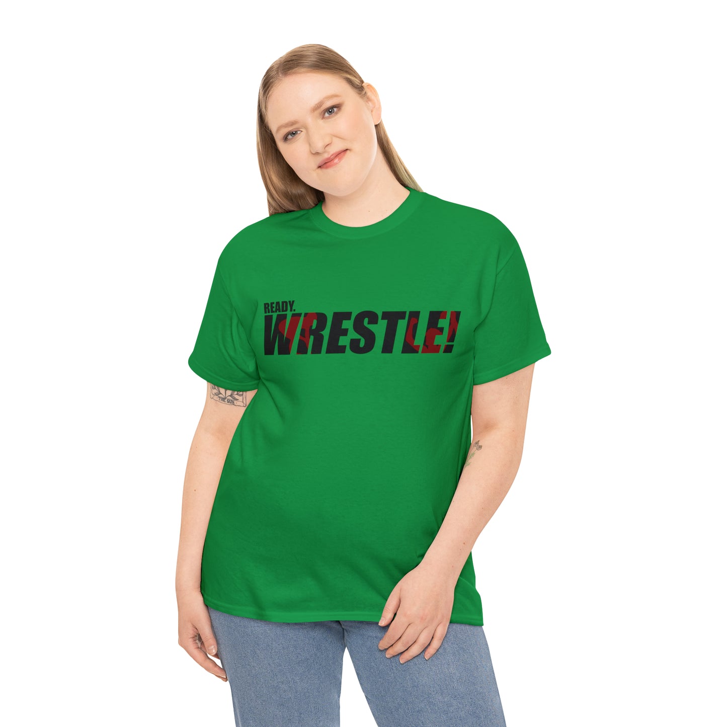 Ready. Wrestle! Black Logo w/Red Silhouettes, Unisex Heavy Cotton Tee