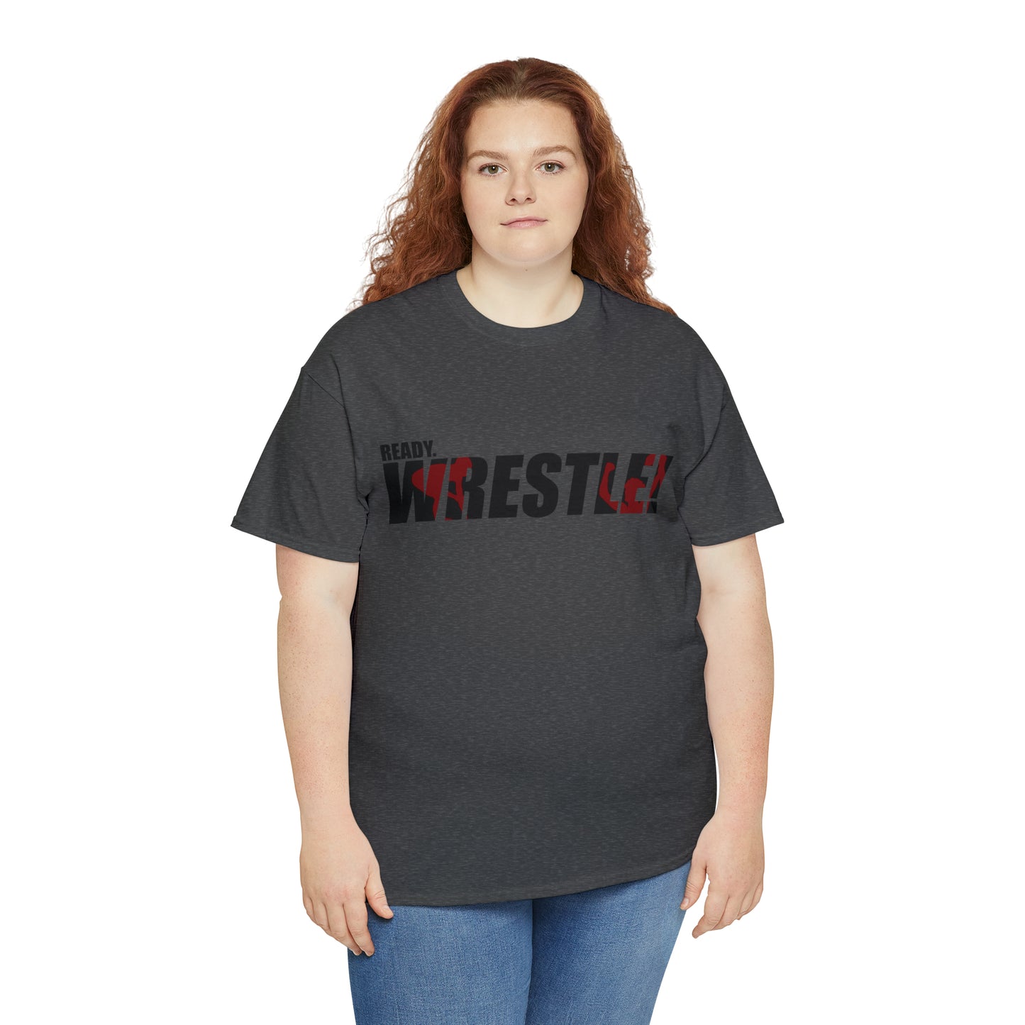 Ready. Wrestle! Black Logo w/Red Silhouettes, Unisex Heavy Cotton Tee