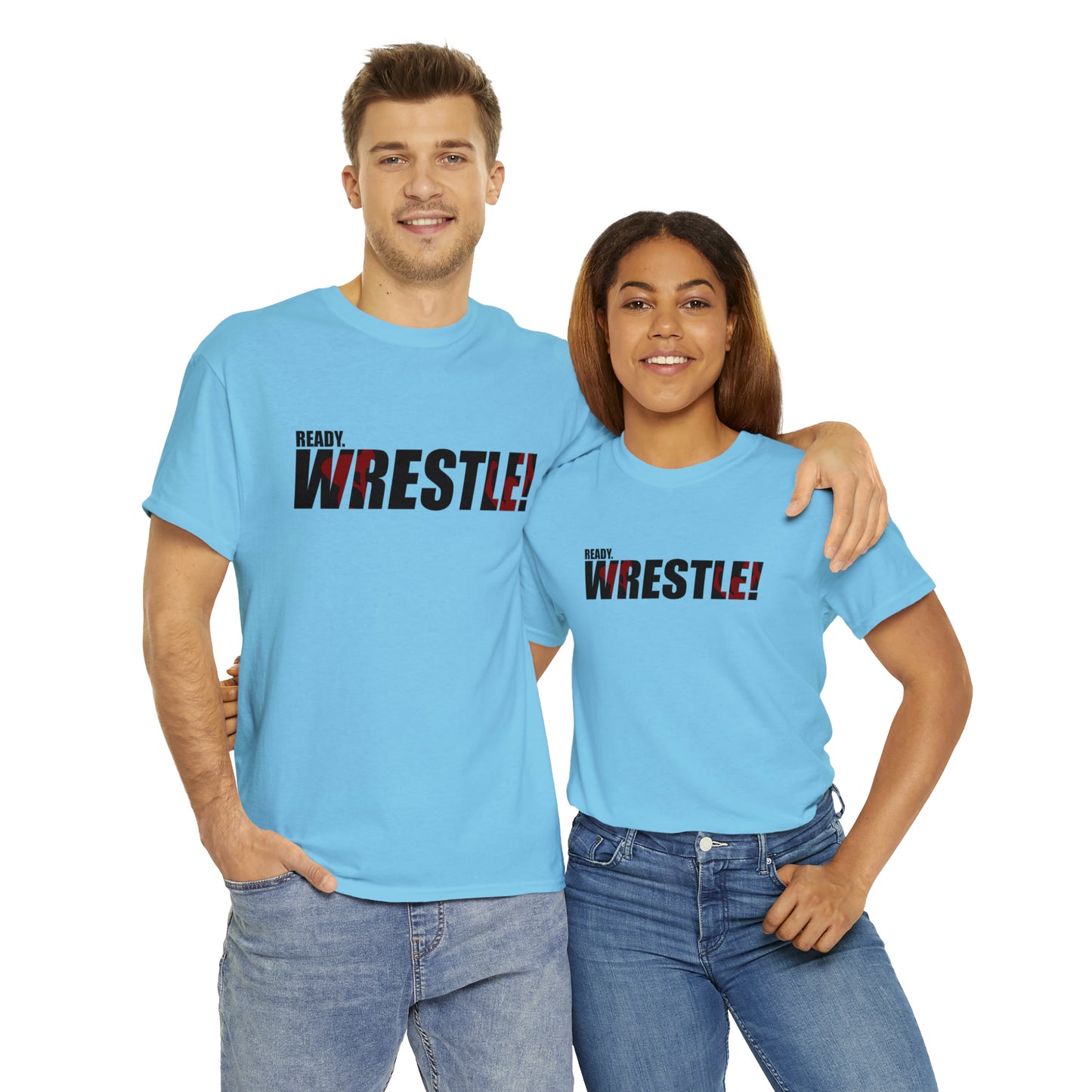 Ready. Wrestle! Black Logo w/Red Silhouettes, Unisex Heavy Cotton Tee