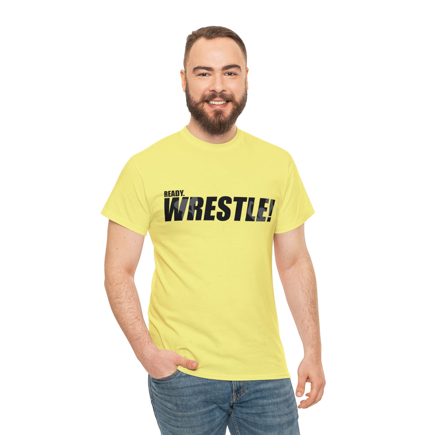 Ready. Wrestle! Black Logo w/White Silhouettes, Unisex Heavy Cotton Tee