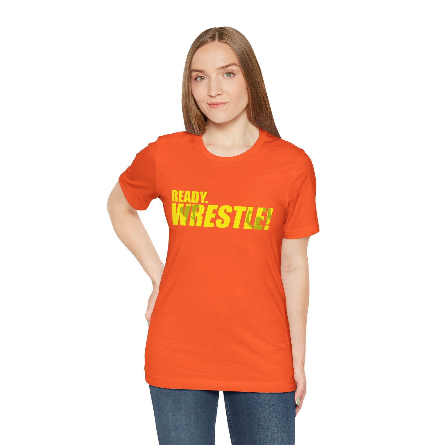 Ready. Wrestle! Gold Logo with Green, Unisex Jersey Short Sleeve Tee