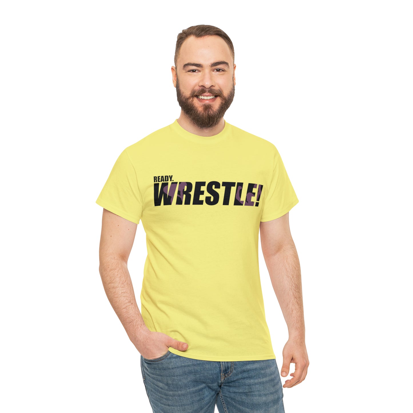 Ready. Wrestle! Black Logo w/Pink Silhouettes, Unisex Heavy Cotton Tee