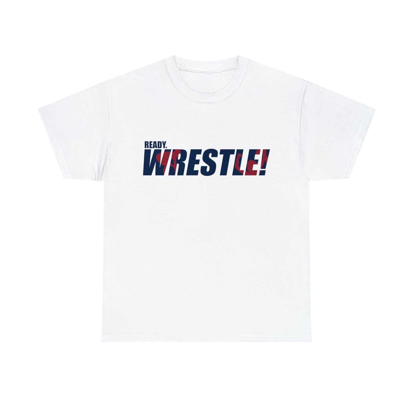 Ready. Wrestle! Navy Logo w/Red Silhouettes, Unisex Heavy Cotton Tee