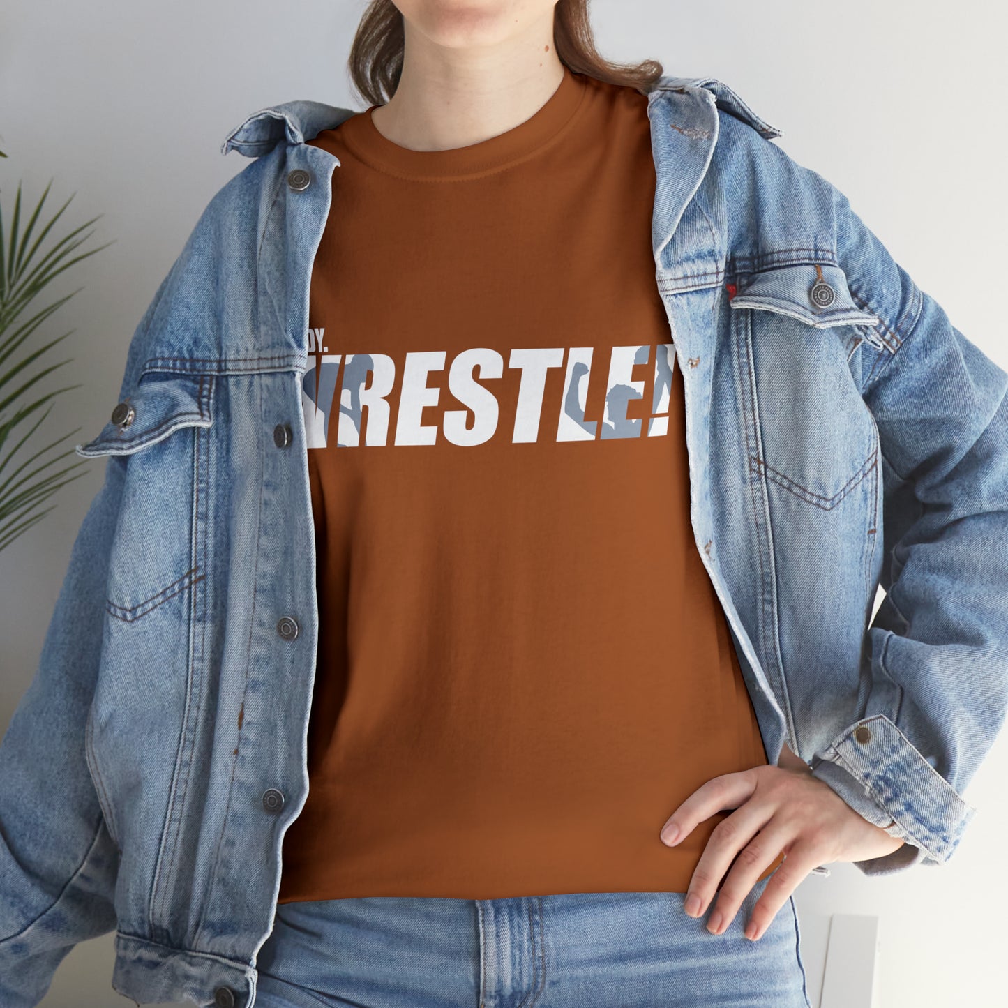 Ready. Wrestle! White Logo w/Blue Silhouettes, Unisex Heavy Cotton Tee