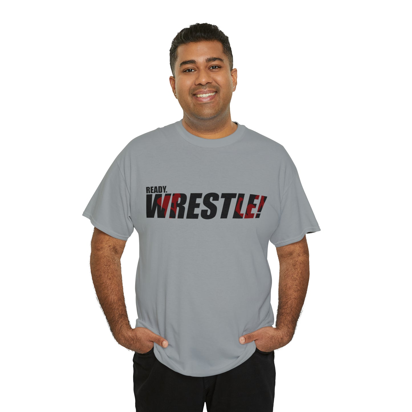 Ready. Wrestle! Black Logo w/Red Silhouettes, Unisex Heavy Cotton Tee